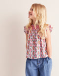 Gewebtes Smokoberteil-Zuckermandel Rosa Paisley