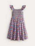 Shirred Jersey Dress-Festival Pink Nautical Floral
