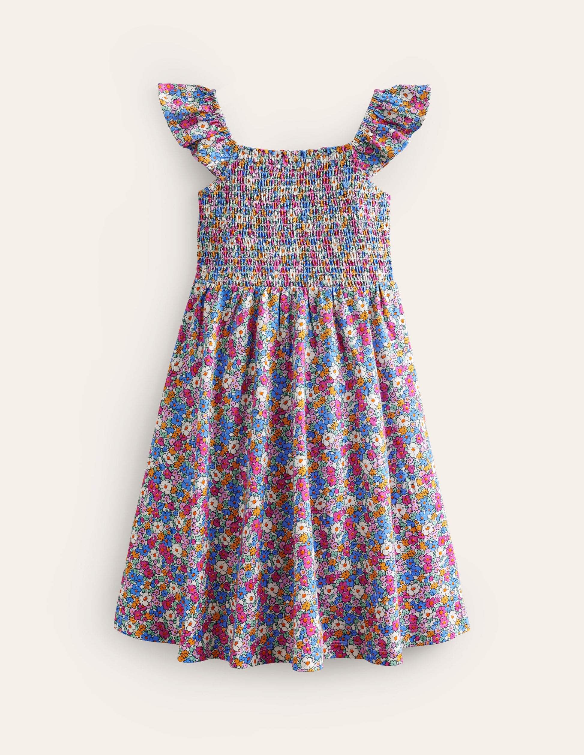 Shirred Jersey Dress-Festival Pink Nautical Floral-1