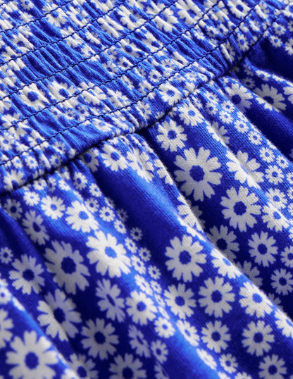 Robe froncée en jersey-Vague pâquerette bleu grec-4