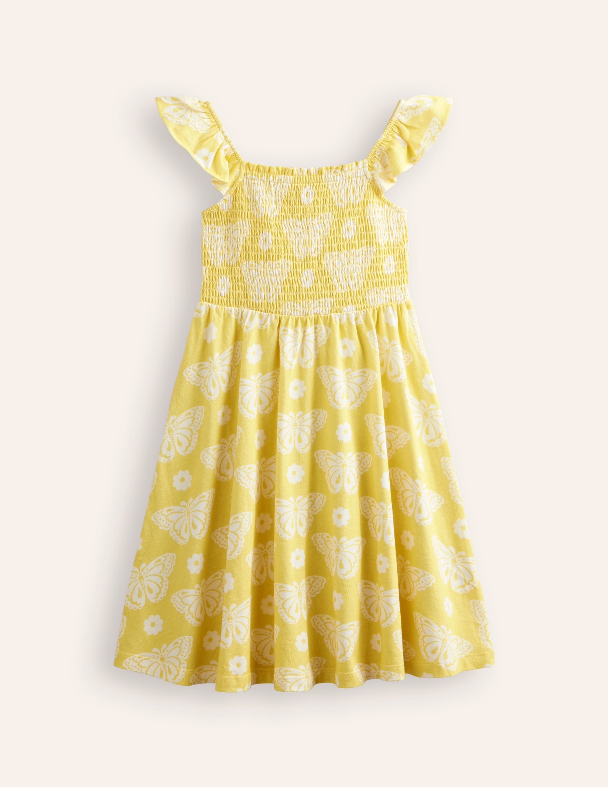 Gerafftes Jerseykleid-Gelb Schmetterlingsmuster - Image 1