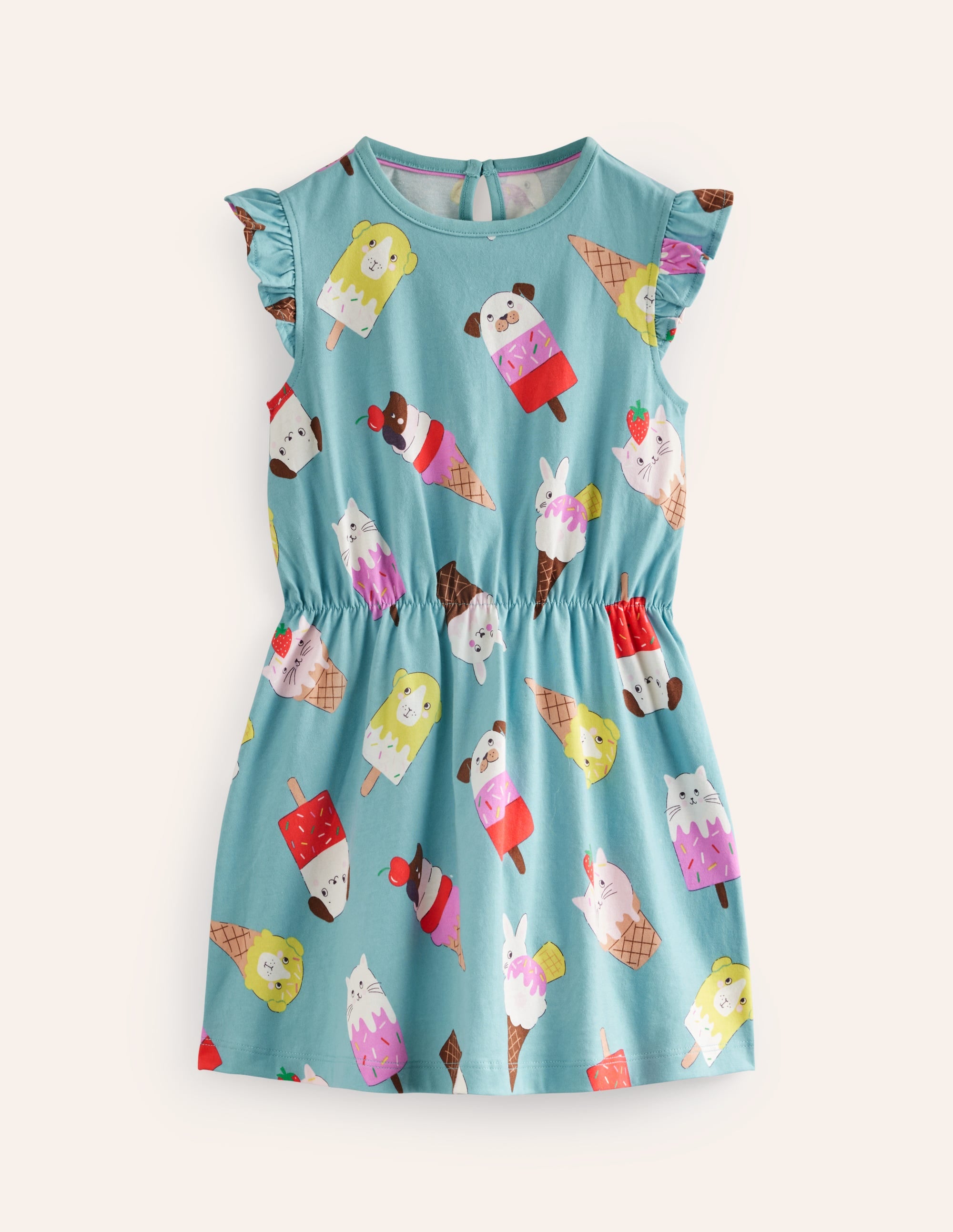 Jerseykleid mit Rüschenärmeln-Aqua Meer Eiscreme - Image 1