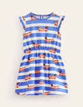 Robe en jersey à manches volantées-Rayé hot-dog bleu écume