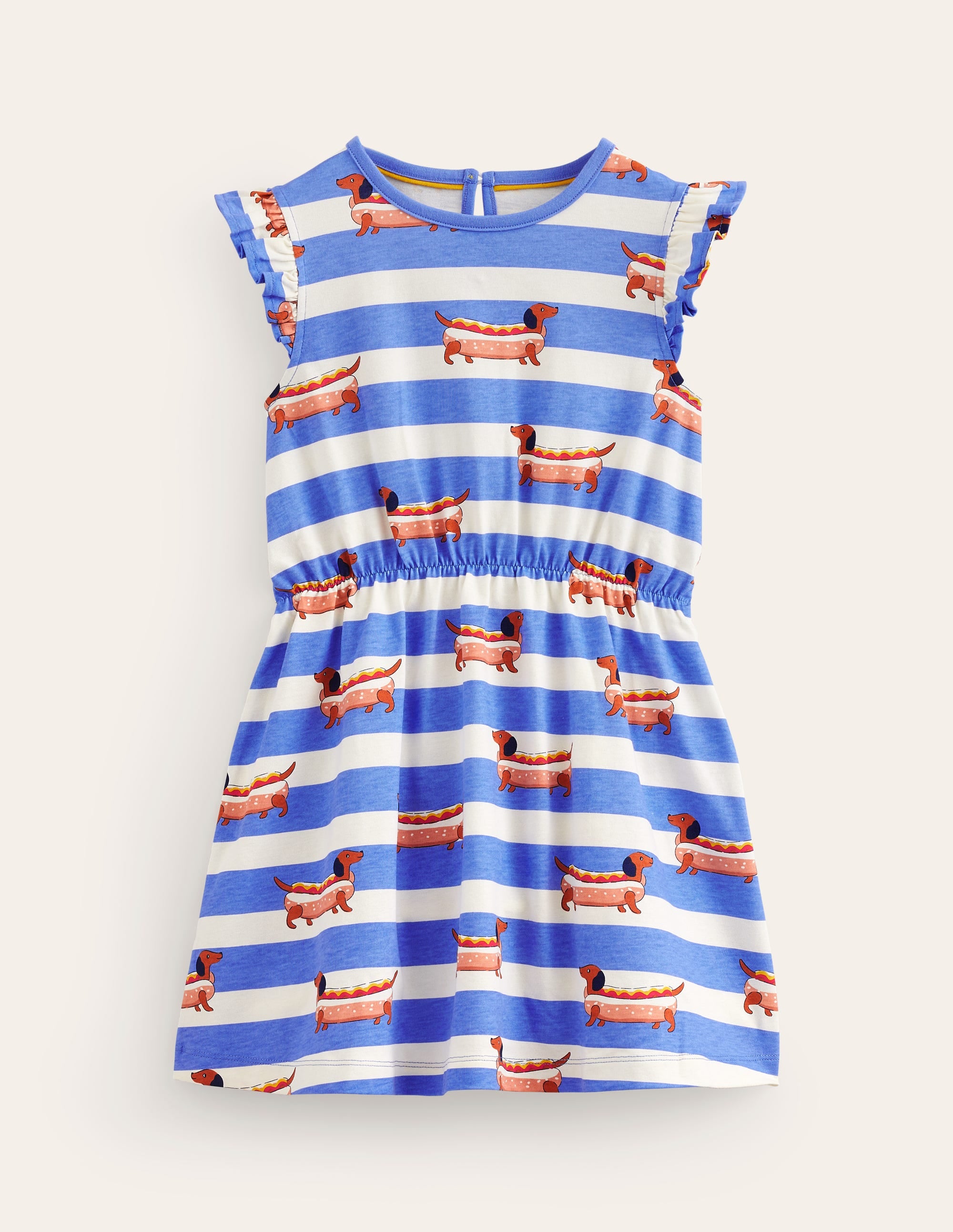 Robe en jersey à manches volantées-Rayé hot-dog bleu écume - Image 1