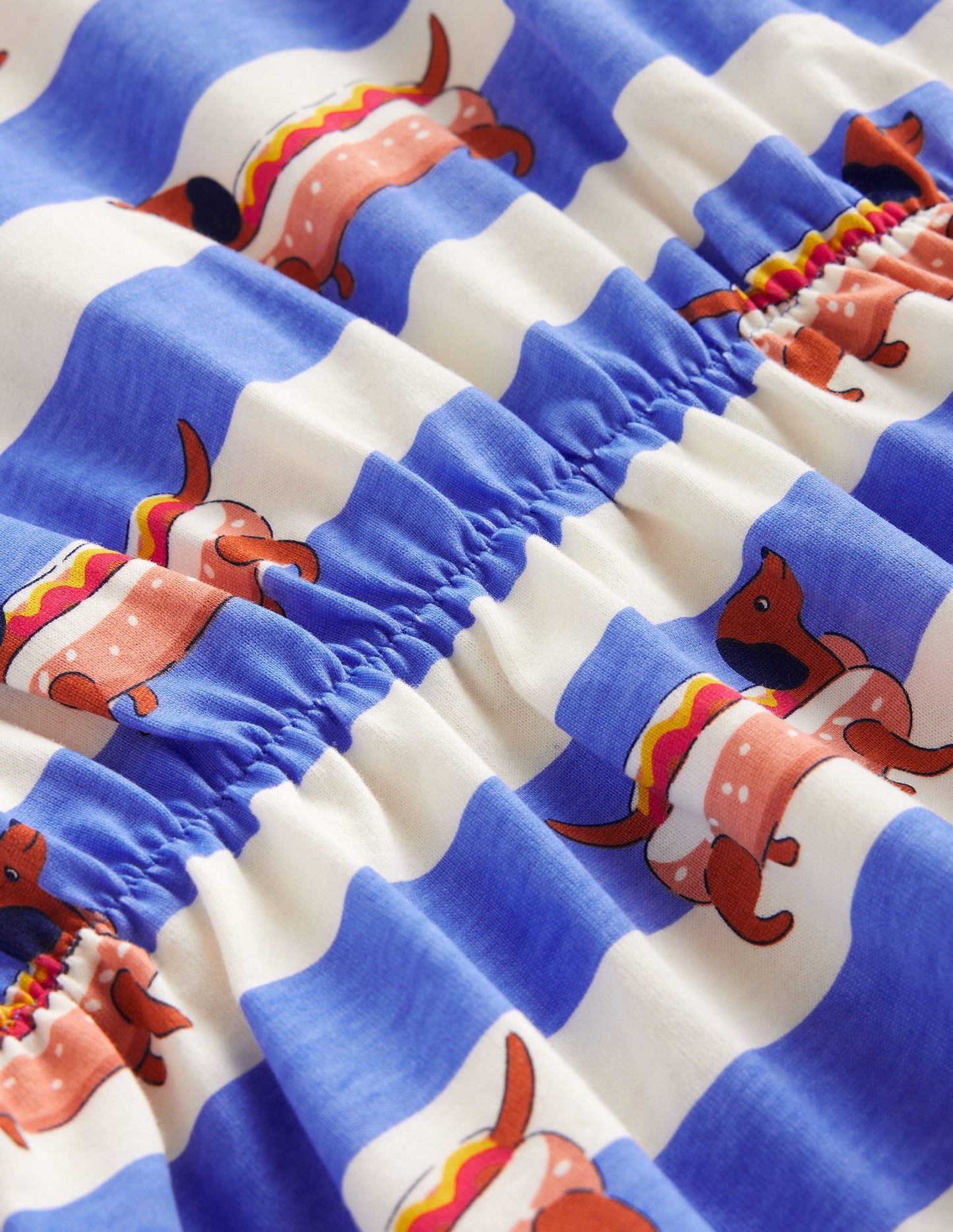 Frill Sleeve Jersey Dress-Surf Blue Hot Dog Stripe