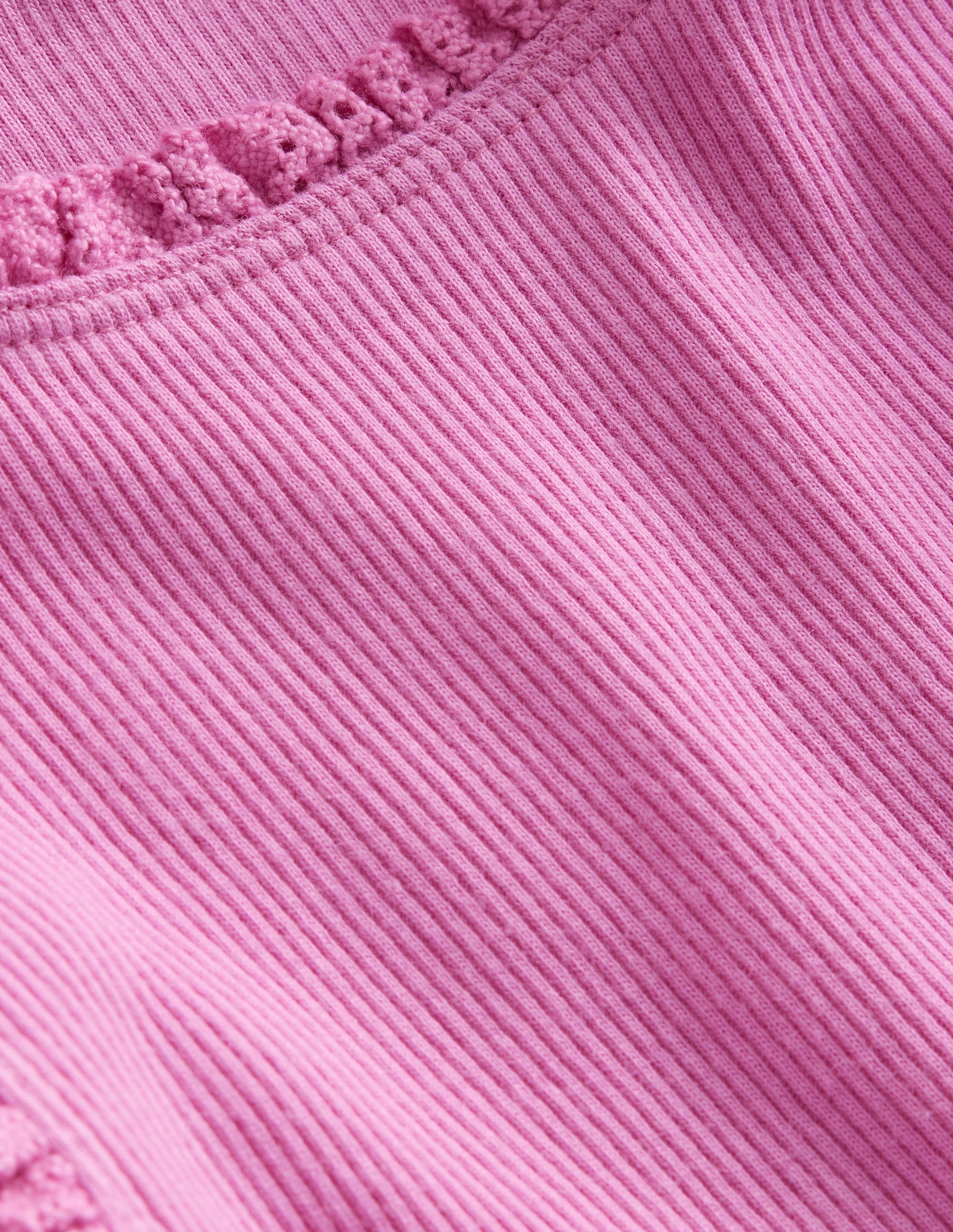 Débardeur côtelé à bordure en dentelle-Rose pivoine - Image 3
