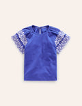 Mix-T-Shirt mit Stickerei-Blaureiher/Weiß
