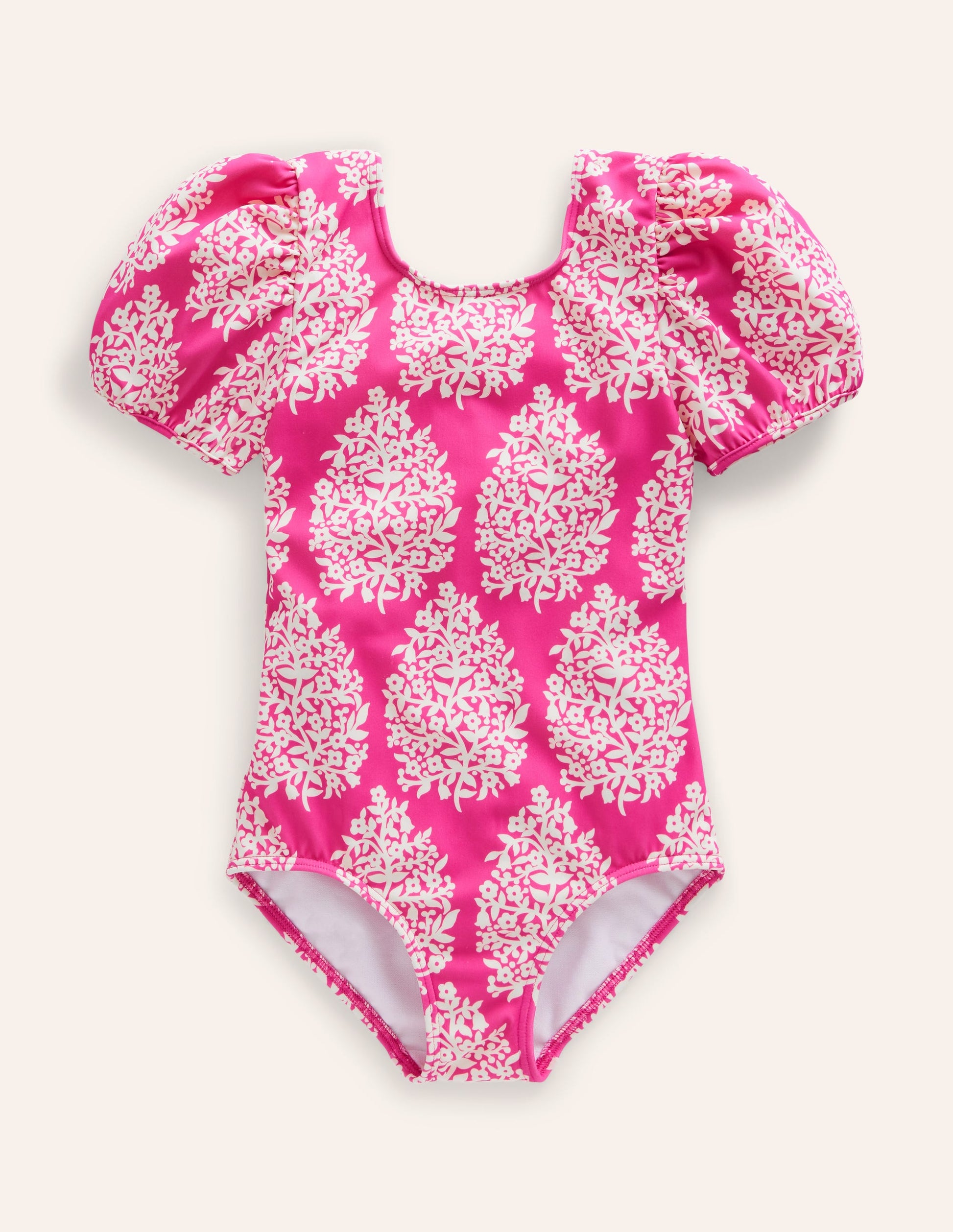 Maillot de bain imprimé à manches bouffantes-Petit motif Flower Stamp rose-3