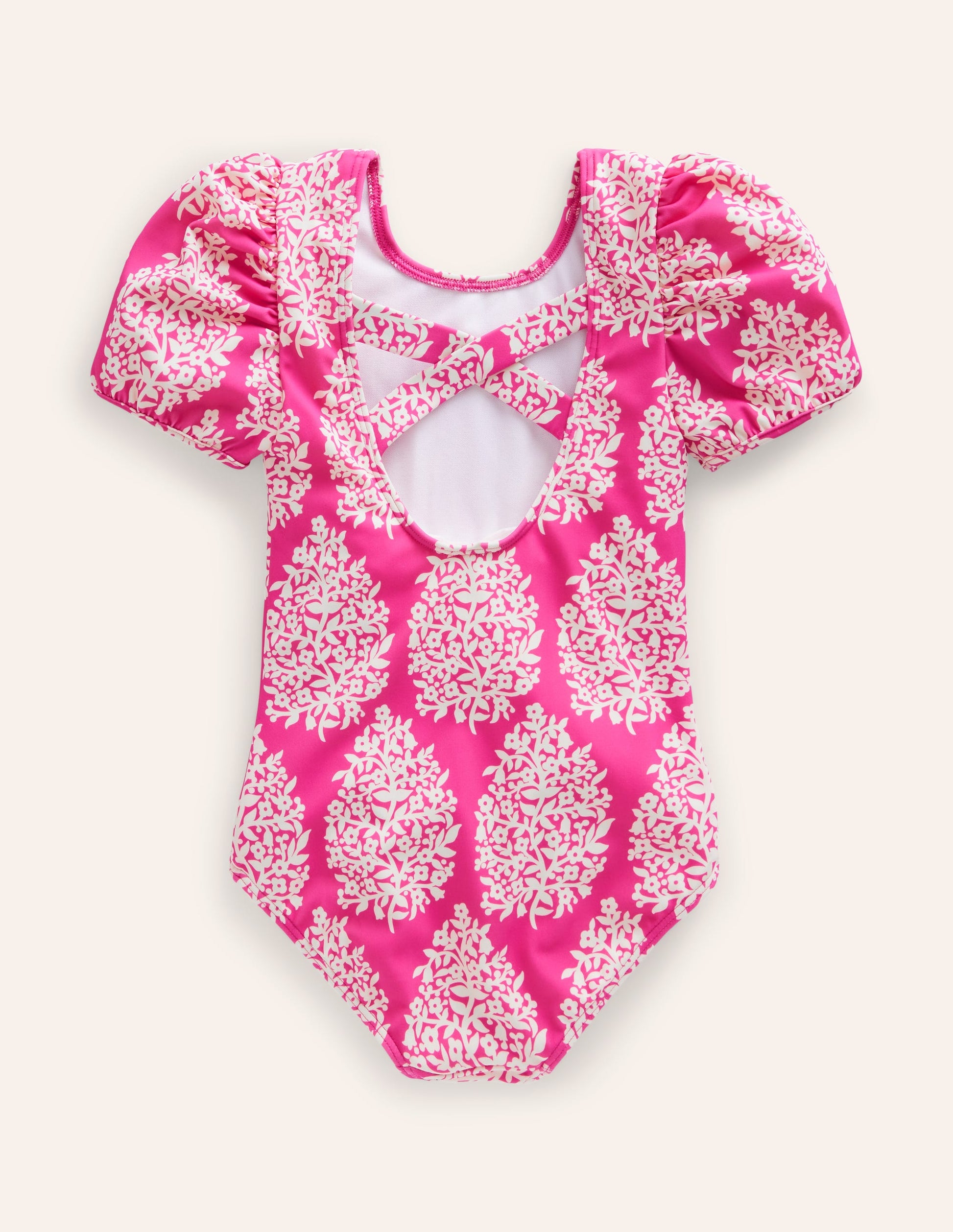 Maillot de bain imprimé à manches bouffantes-Petit motif Flower Stamp rose-4