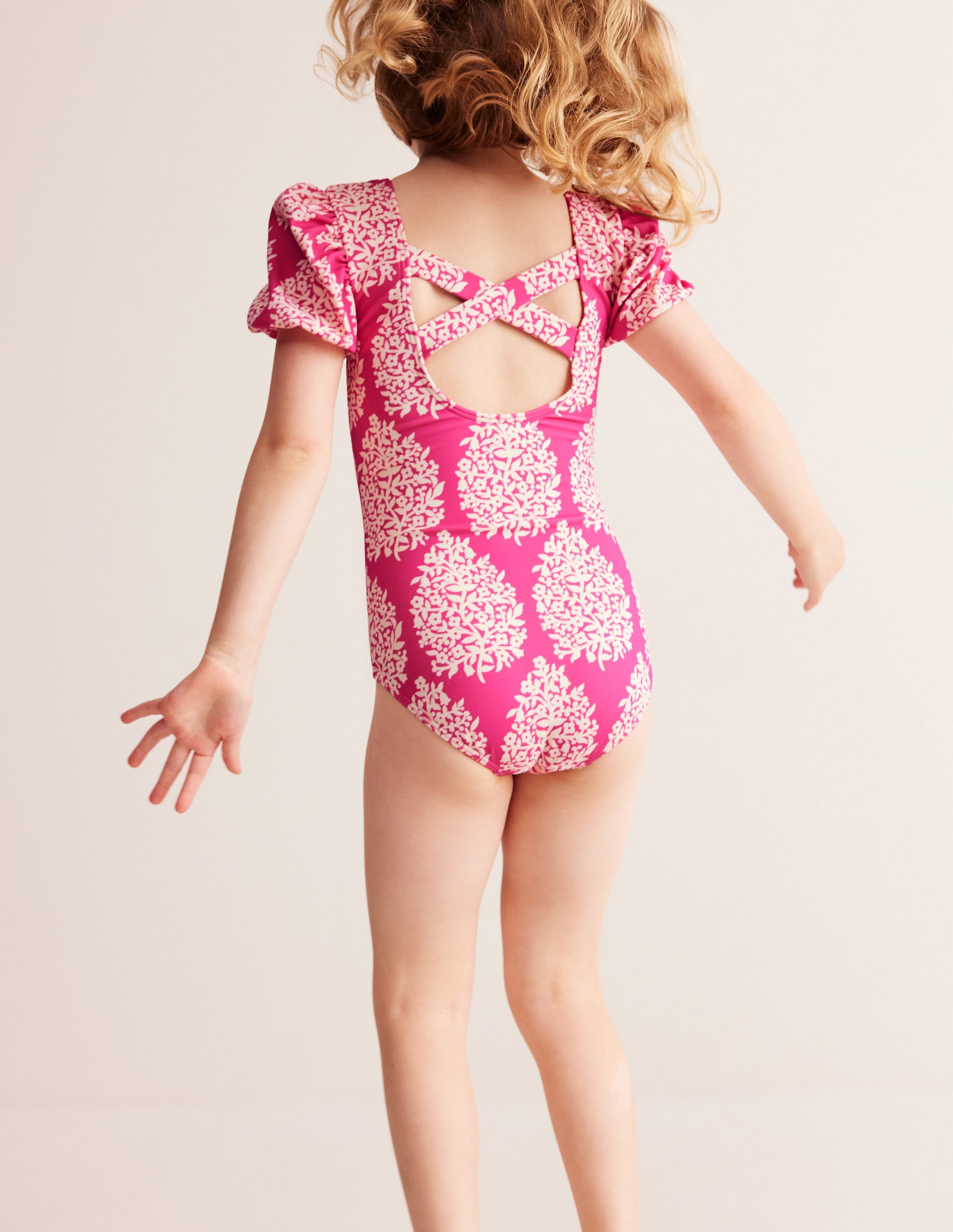 Maillot de bain imprimé à manches bouffantes-Petit motif Flower Stamp rose - Image 2