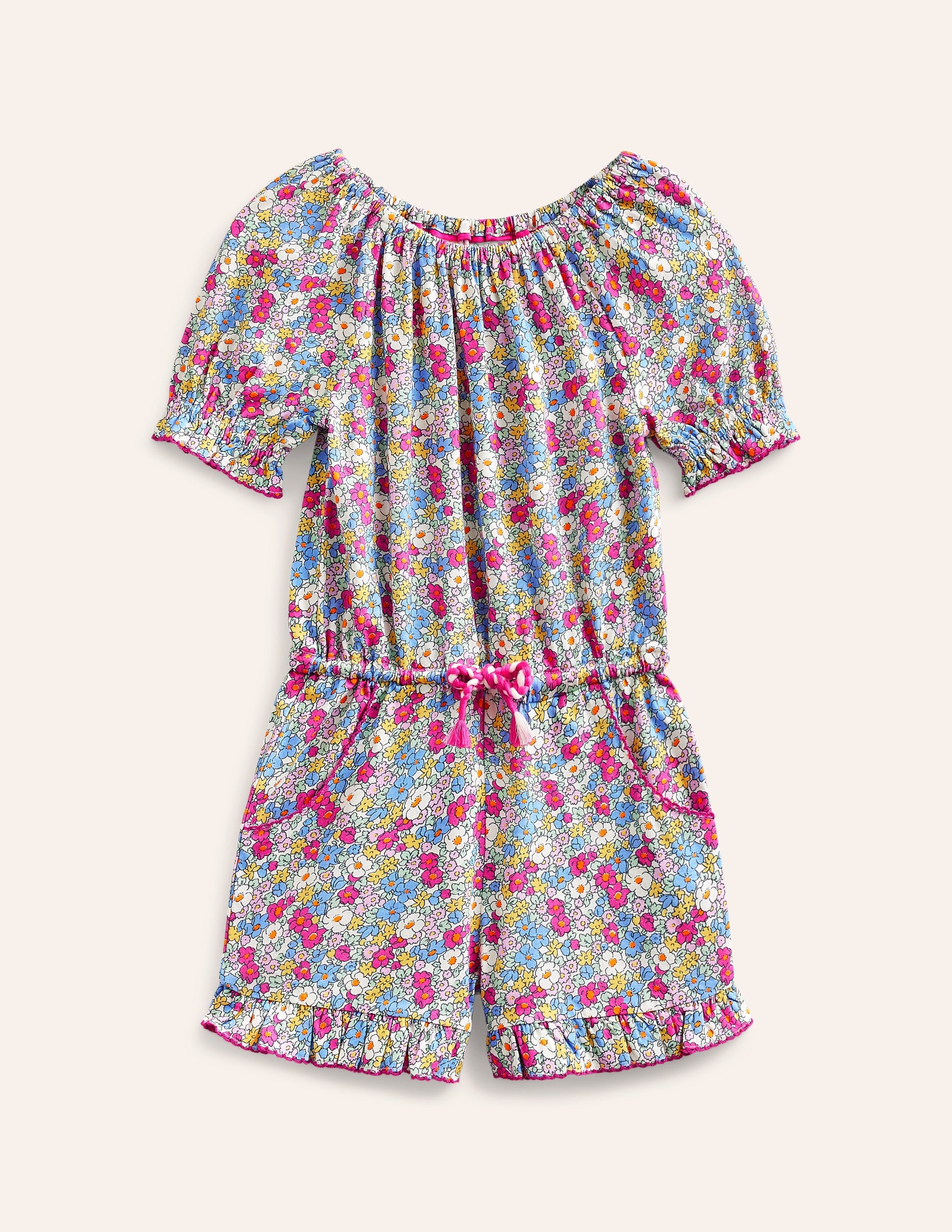 Combishort en jersey imprimé-Motif floral nautique rose festival - Image 1