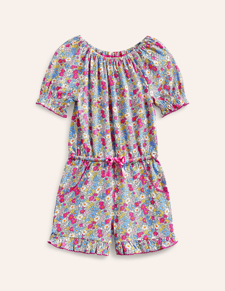 Printed Jersey Playsuit-Festival Pink Nautical Floral
