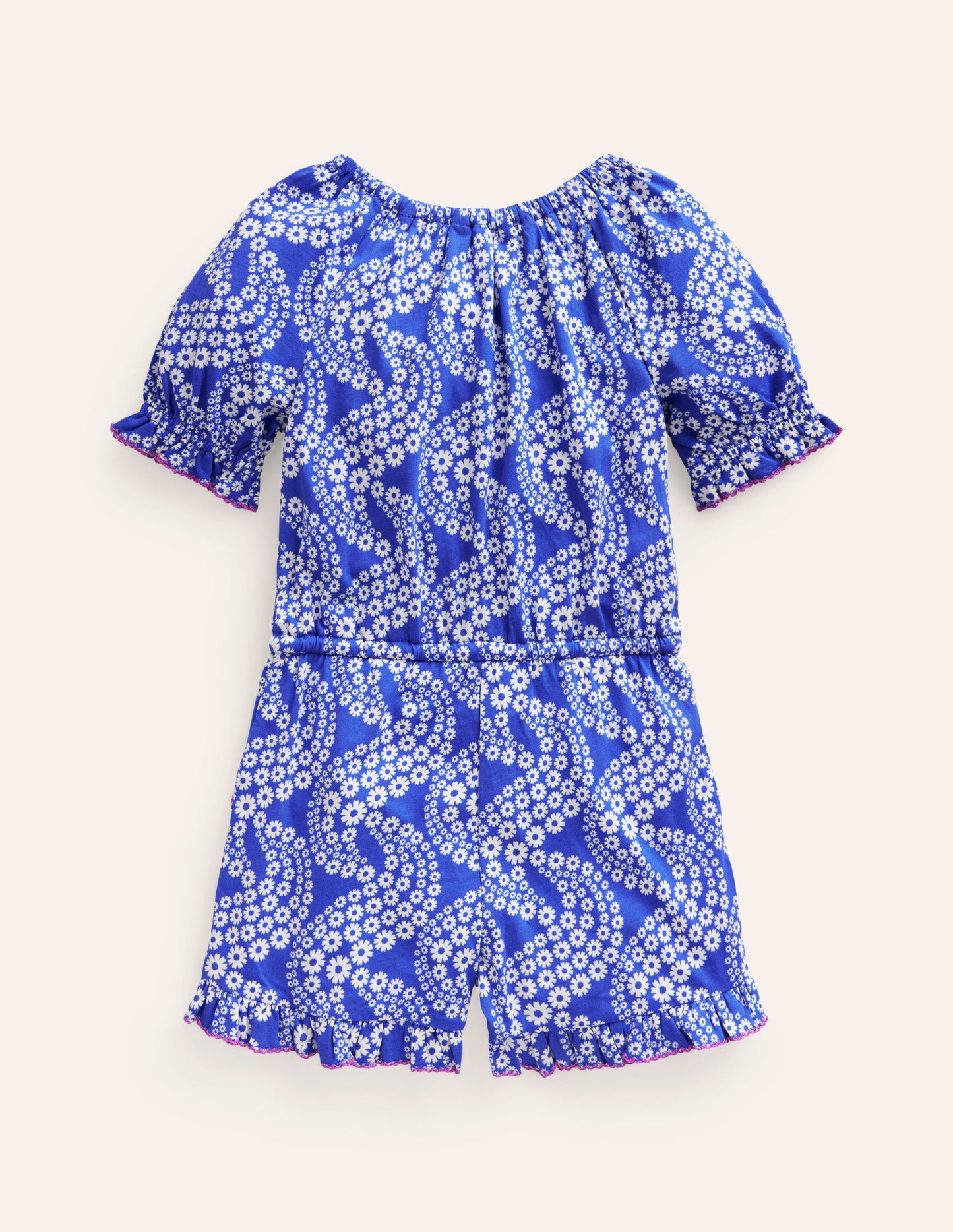 Bedruckter Jumpsuit aus Jersey (WW)-Griechisch Blau Gänseblümchen Welle