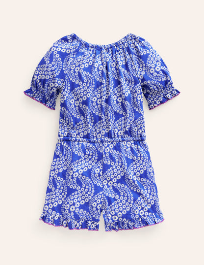 Bedruckter Jumpsuit aus Jersey (WW)-Griechisch Blau Gänseblümchen Welle-2