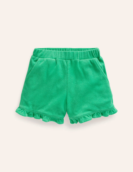 Frill Hem Towelling Shorts-Pea Green