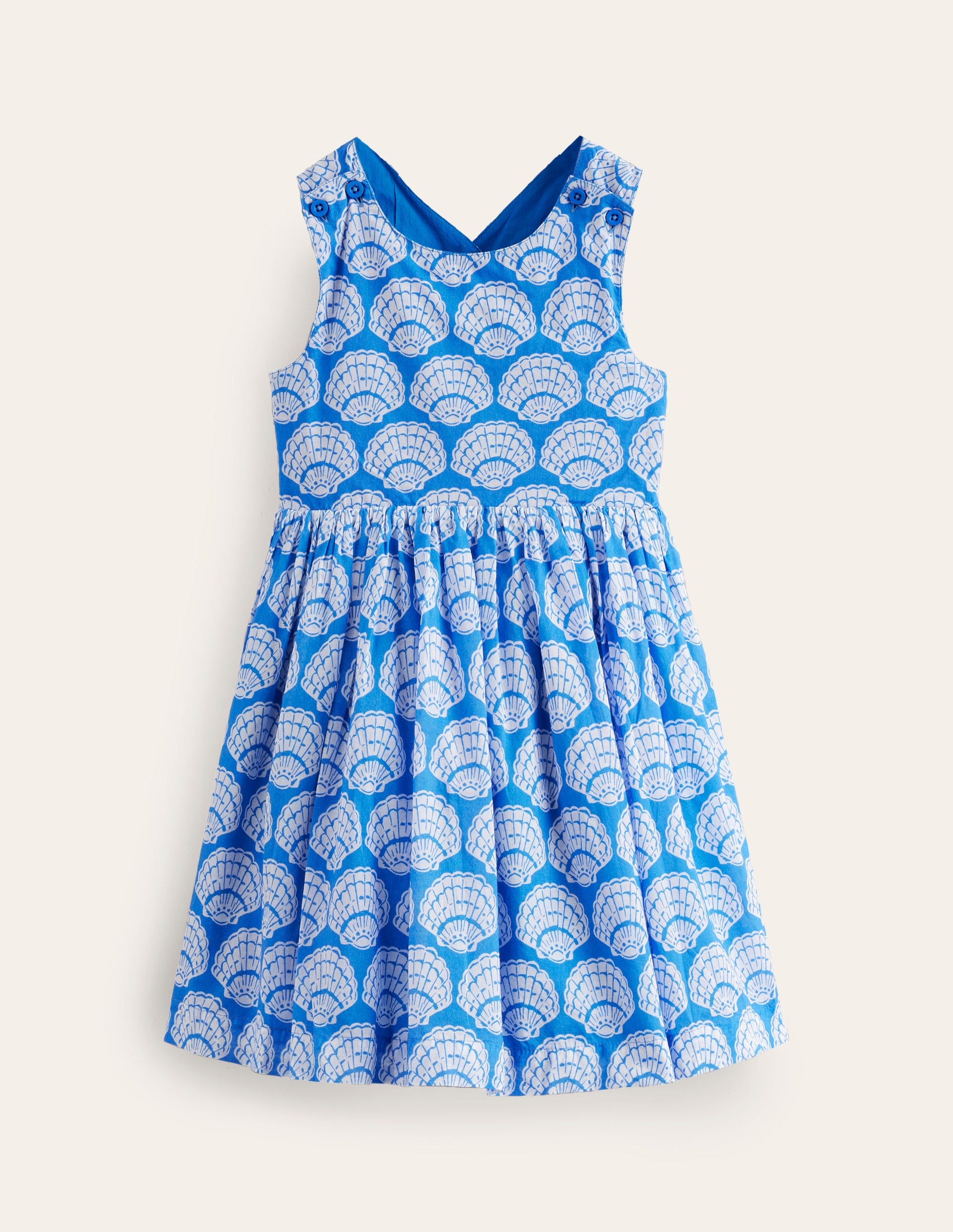 Kleid mit gekreuzten Rückenträgern-Blau Meeresmuscheln-1