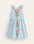 Robe à dos croisé-Motif floral rayé bleu/ivoire