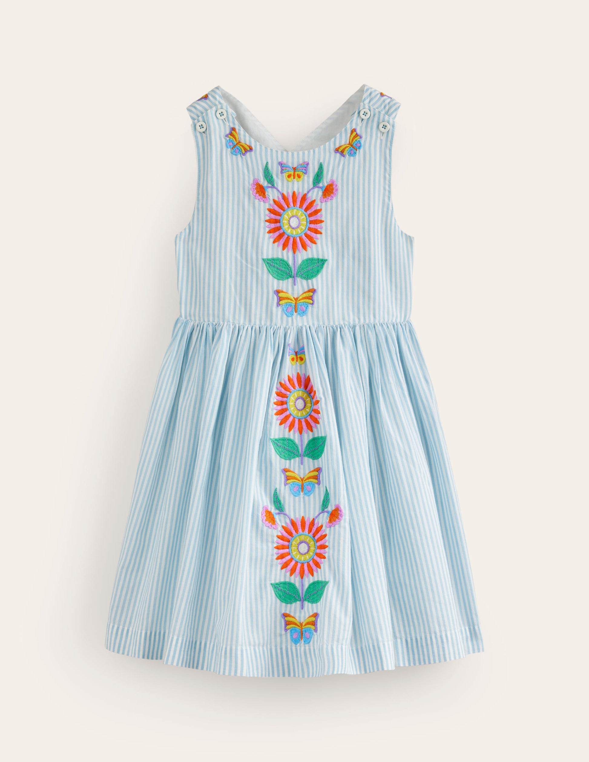 Robe à dos croisé-Motif floral rayé bleu/ivoire-1