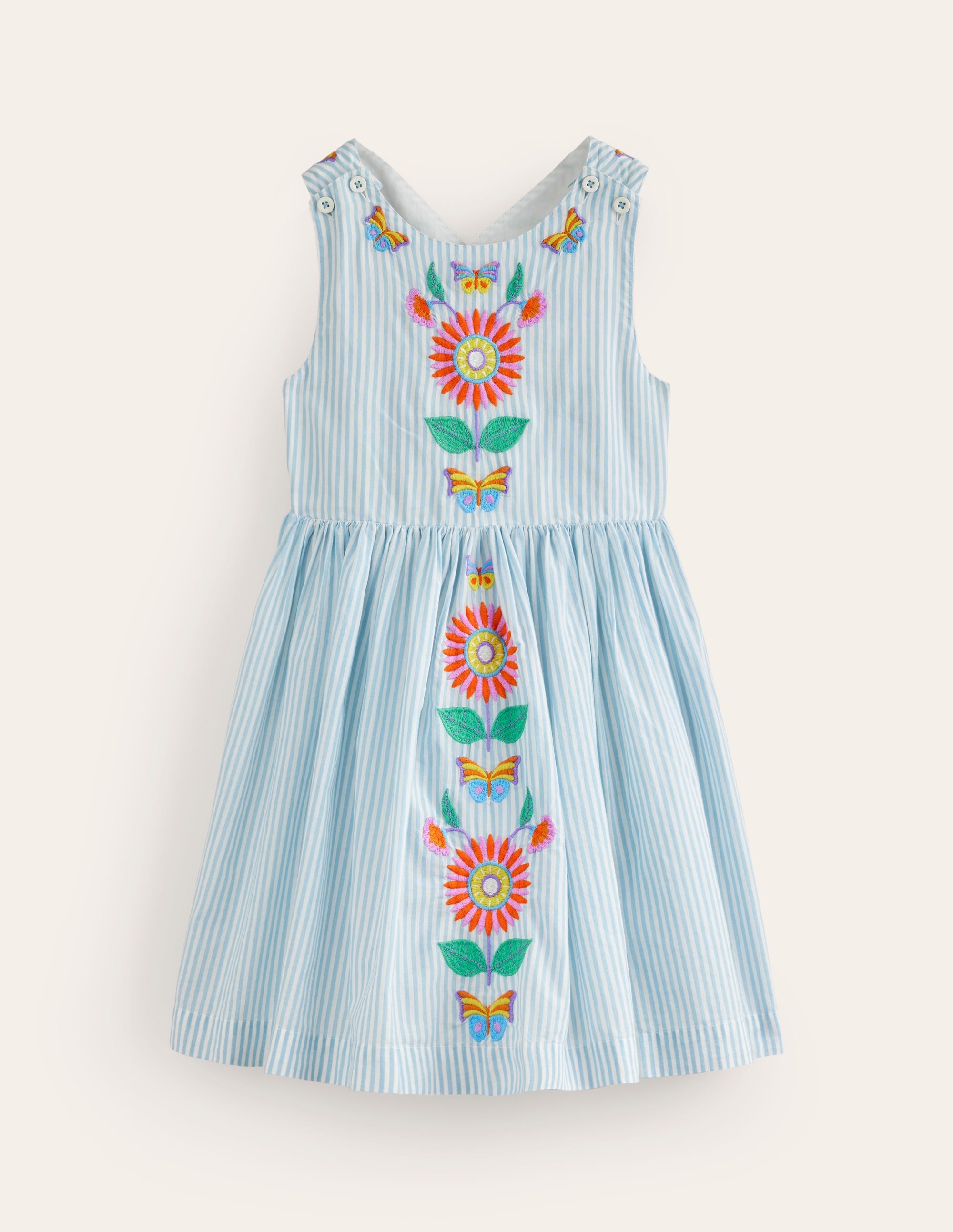Robe à dos croisé-Motif floral rayé bleu/ivoire - Image 1
