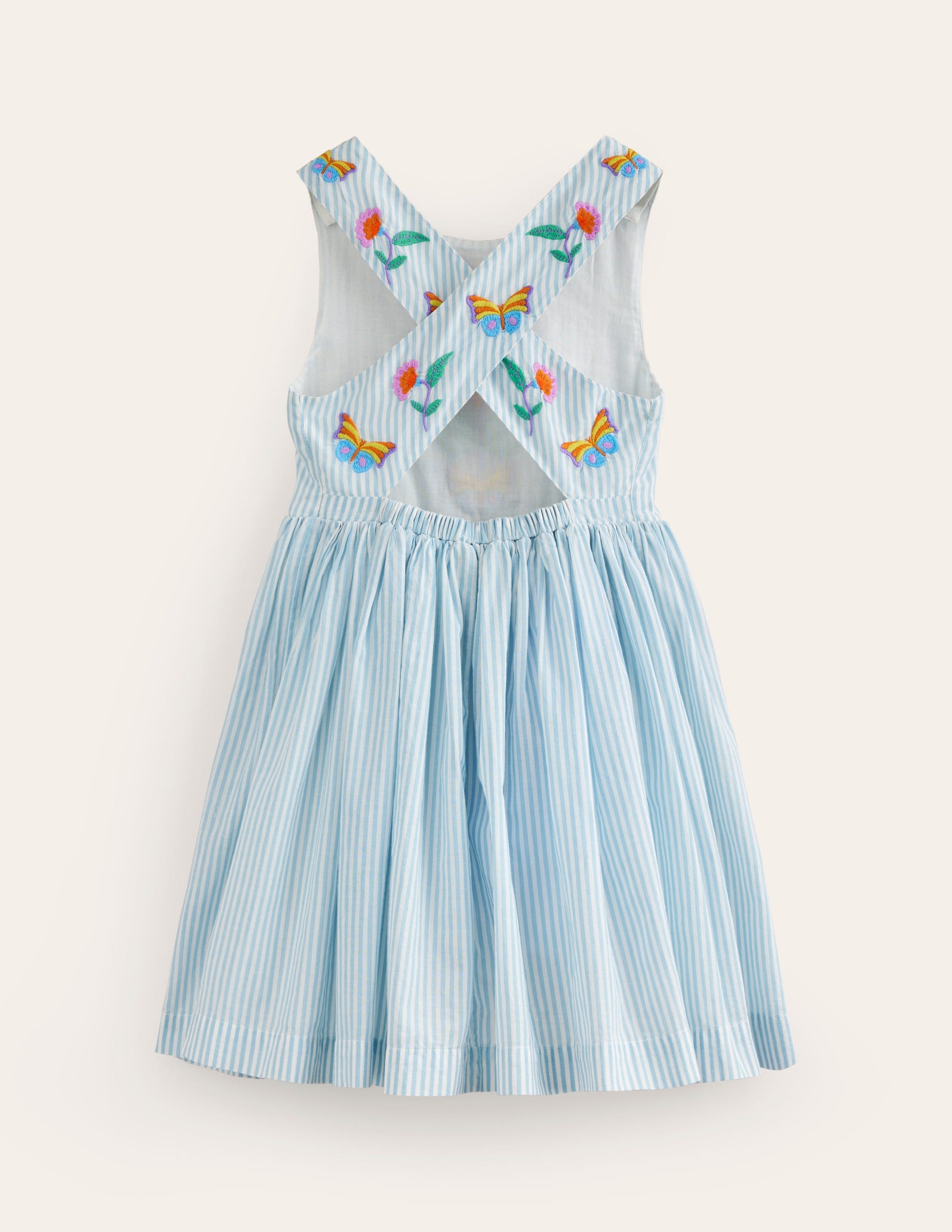 Robe à dos croisé-Motif floral rayé bleu/ivoire-2