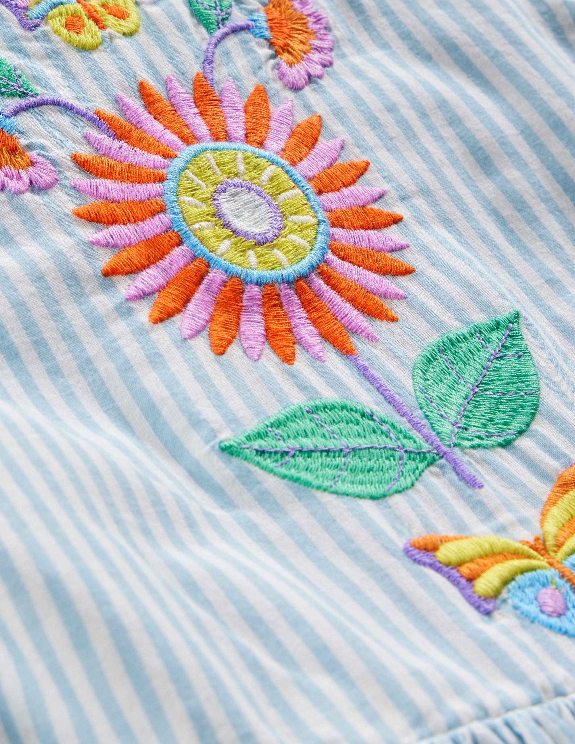 Robe à dos croisé-Motif floral rayé bleu/ivoire - Image 3