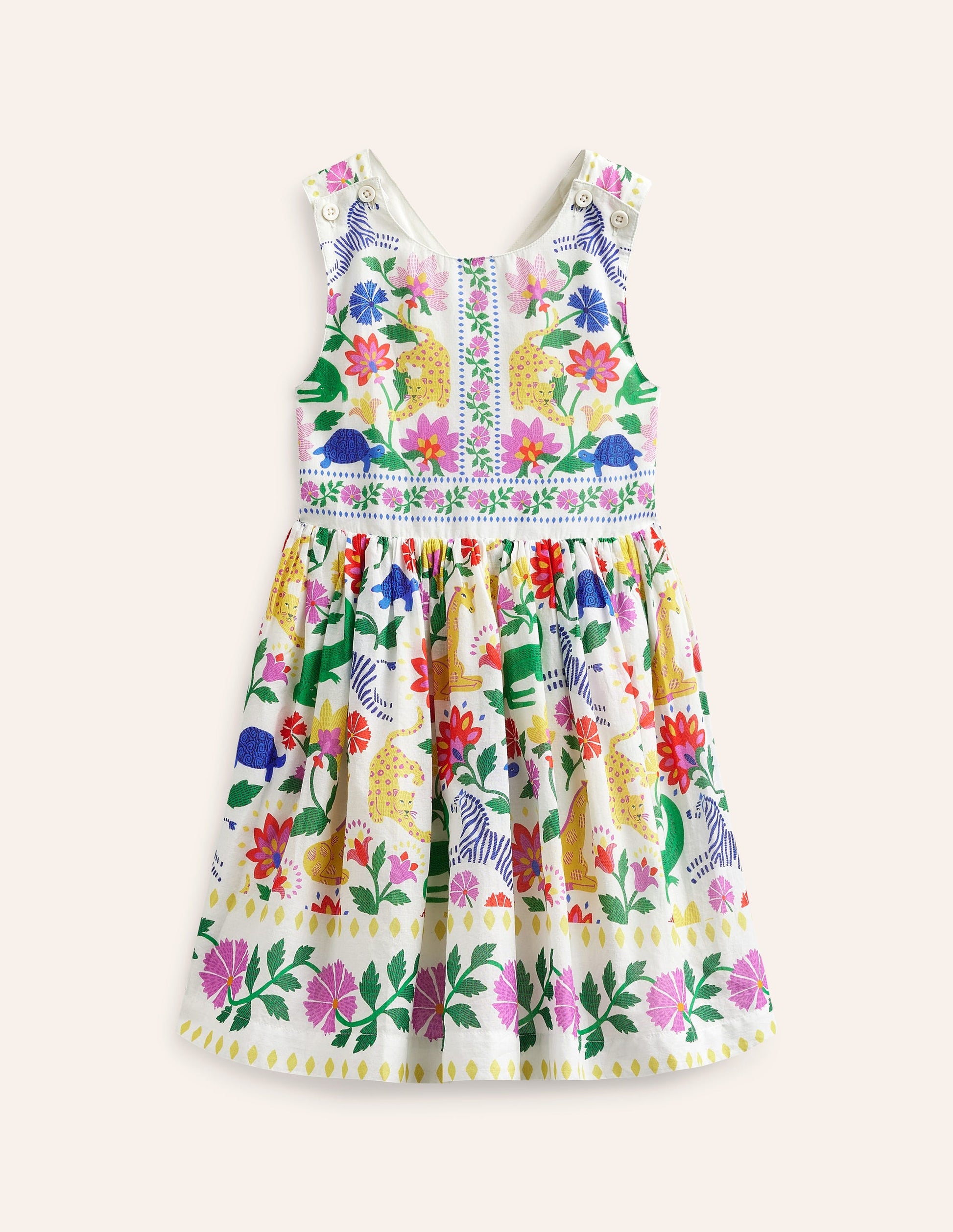 Kleid mit gekreuzten Rückenträgern-Bunt Safari Blumenmuster-1