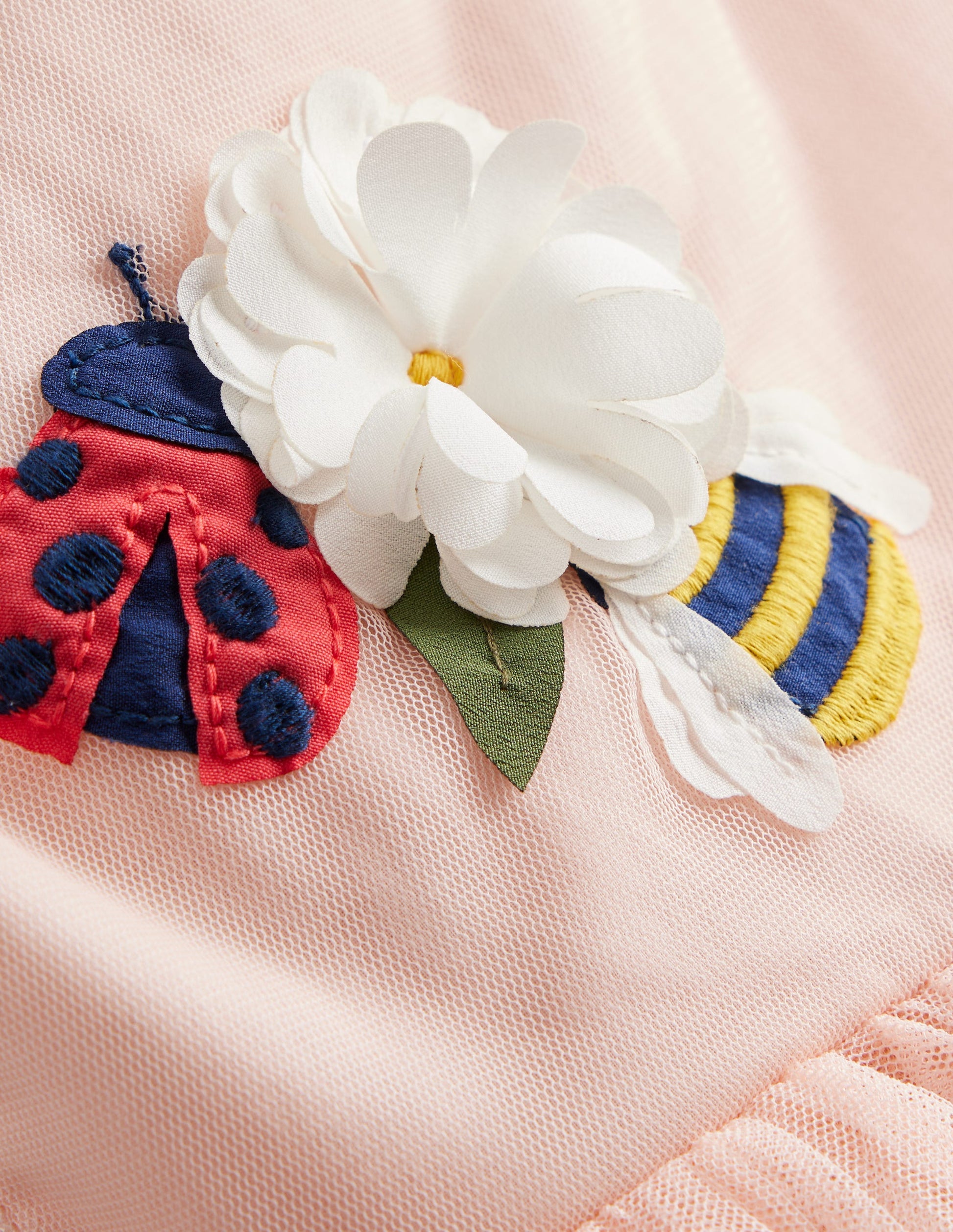 Robe en tulle à appliqué-Insectes rose Provence poudré-3