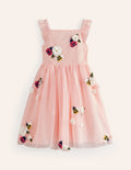 Robe en tulle à appliqué-Insectes rose Provence poudré
