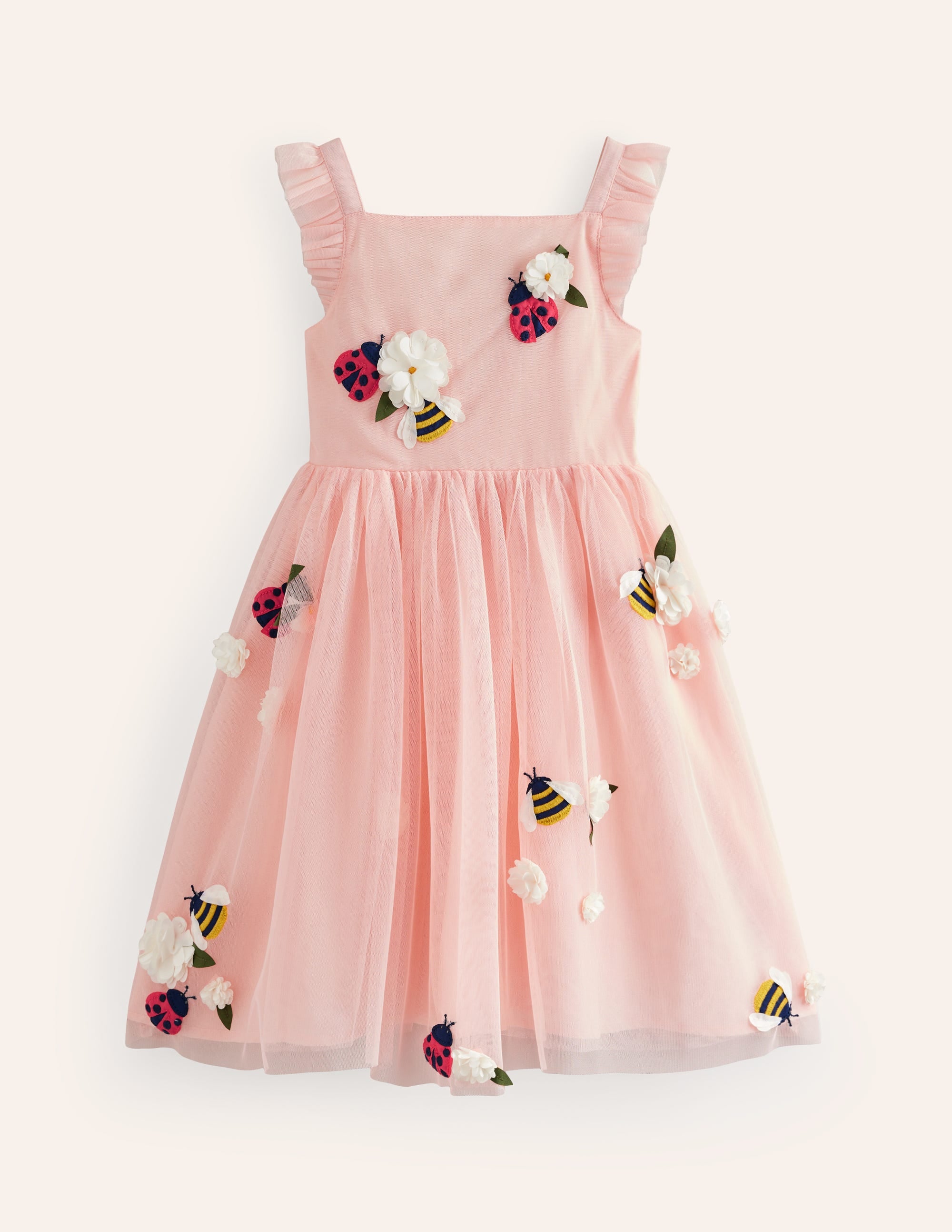Robe en tulle à appliqué-Insectes rose Provence poudré - Image 1