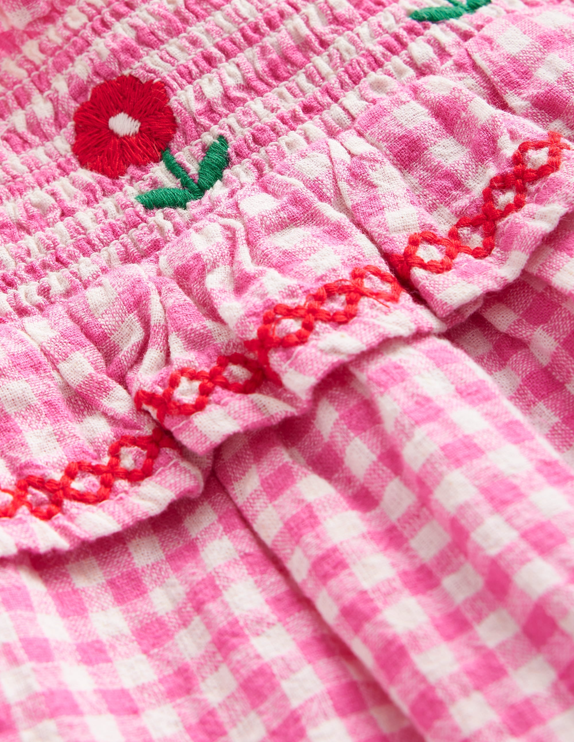 Top froncé et brodé-Vichy rose - Image 3