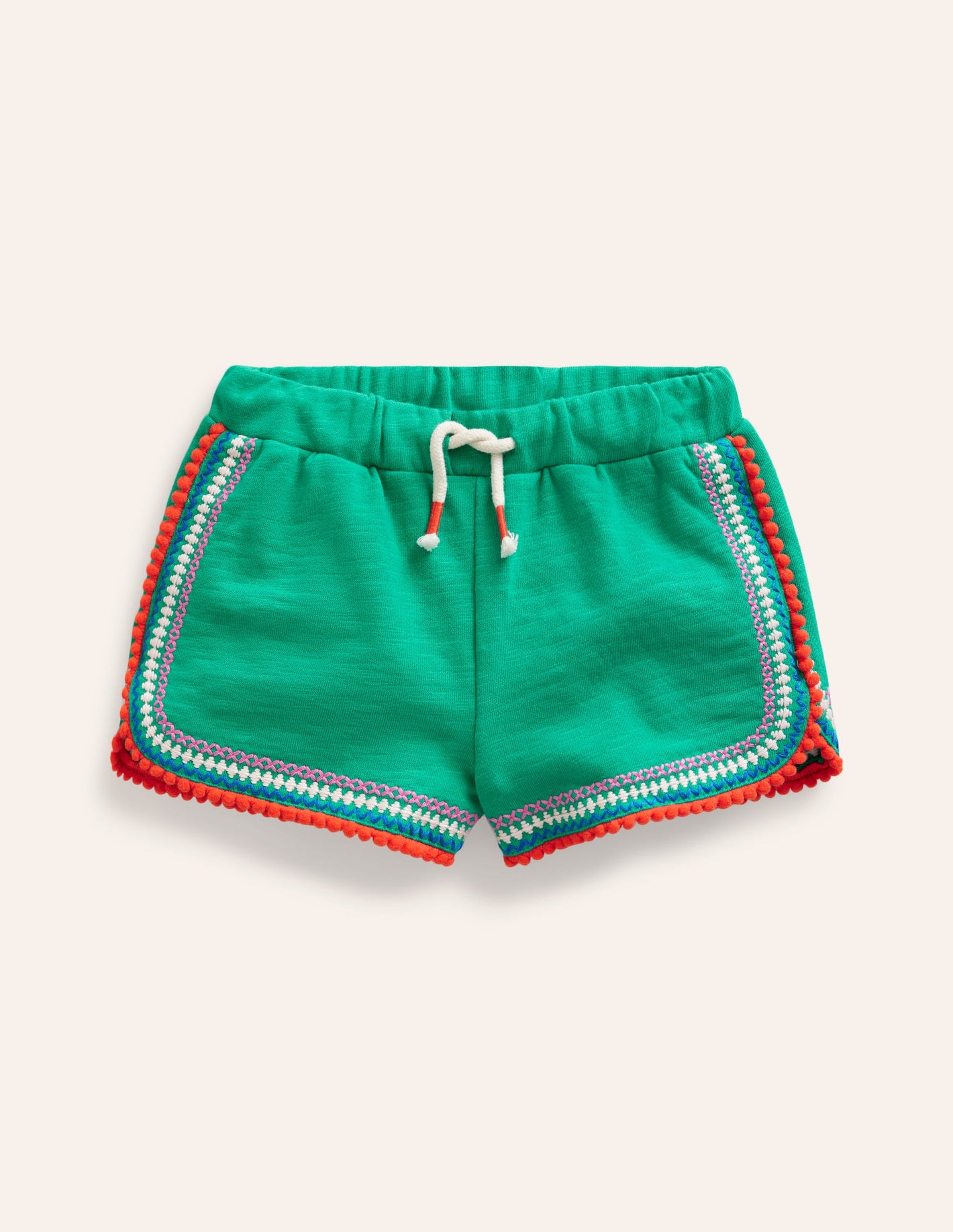 Jersey-Shorts mit Bommelbesatz-Jadegrün