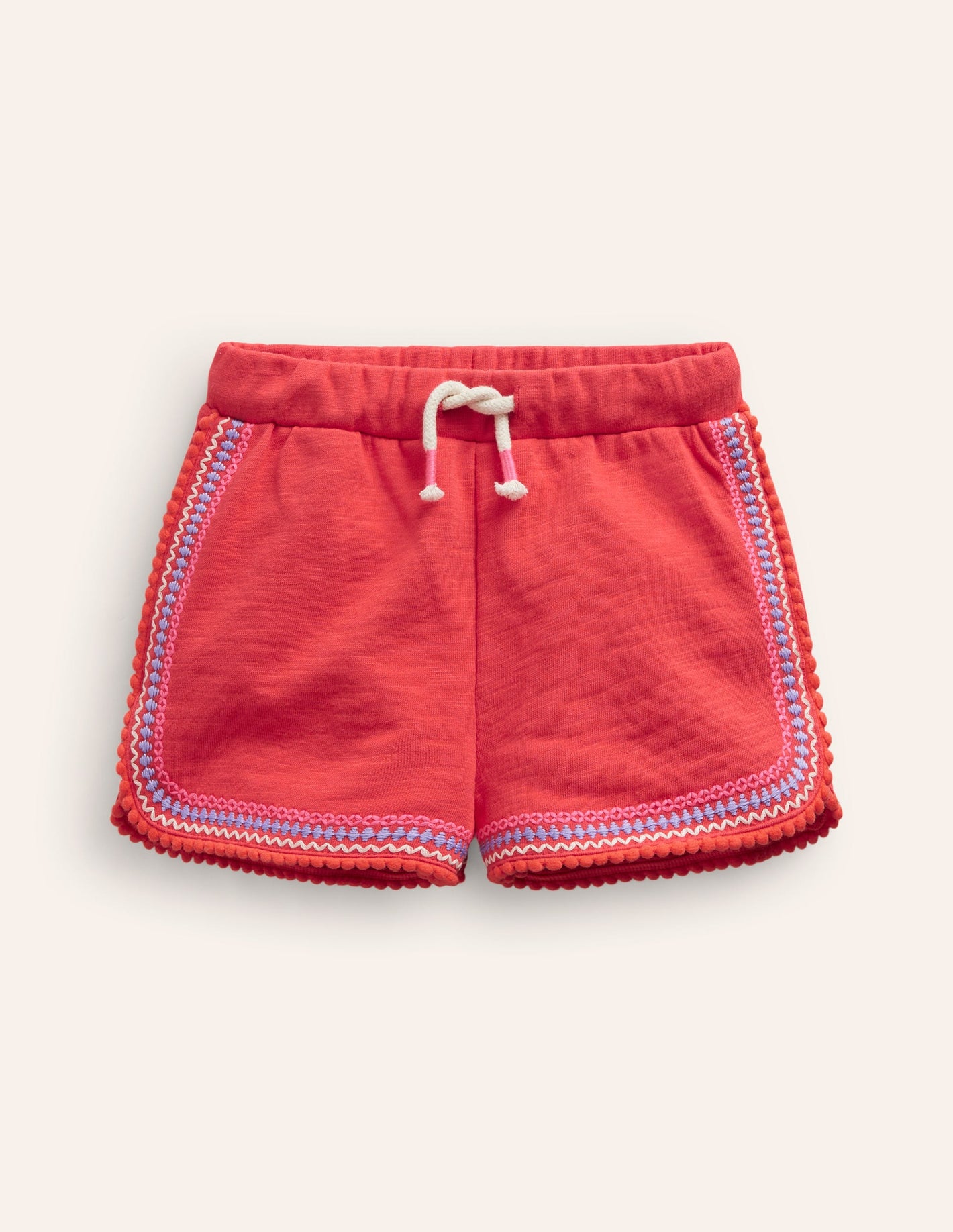 Jersey-Shorts mit Bommelbesatz-Marmeladenrot