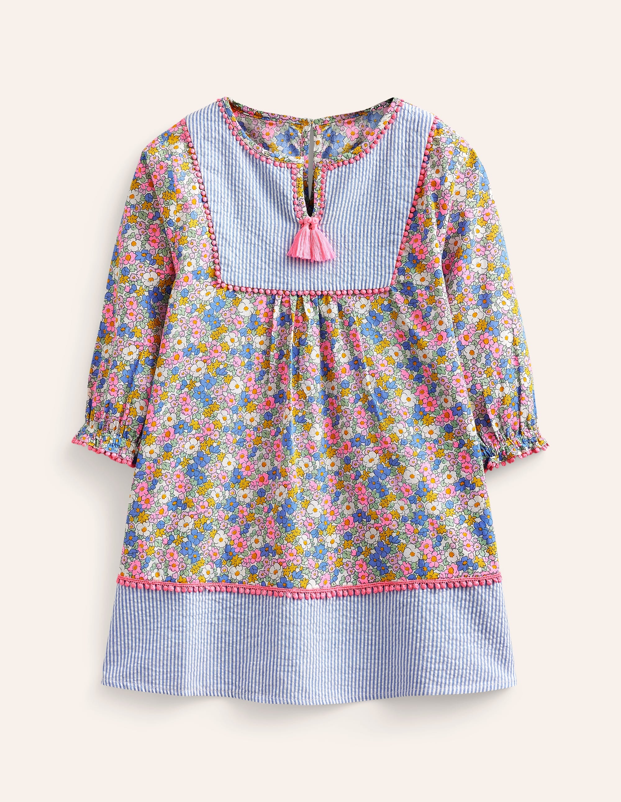 Langärmliger Kaftan mit Muster-Festivalrosa Nautisch Floral - Image 1