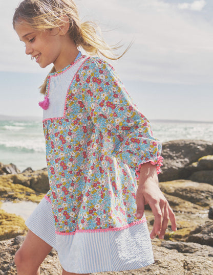 Langärmliger Kaftan mit Muster-Festivalrosa Nautisch Floral