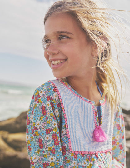 Langärmliger Kaftan mit Muster-Festivalrosa Nautisch Floral