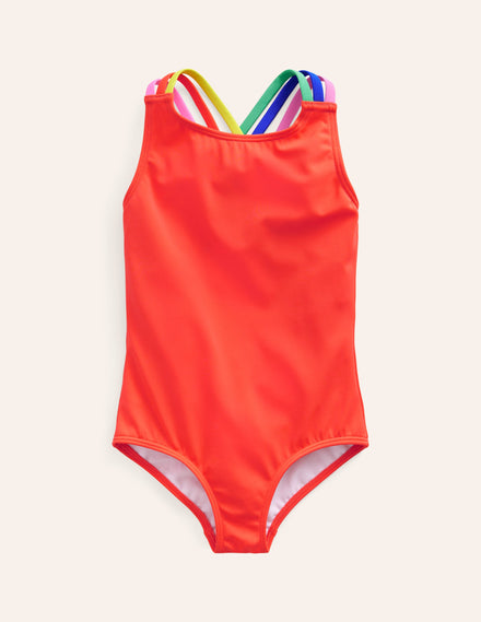 Badeanzug mit gekreuzten Rückenträgern in Regenbogenfarben-Clementine
