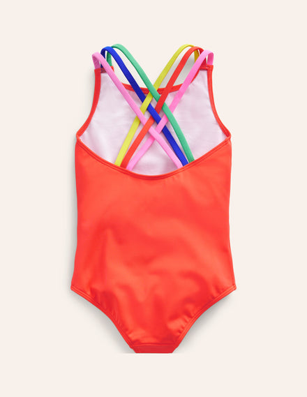 Badeanzug mit gekreuzten Rückenträgern in Regenbogenfarben-Clementine