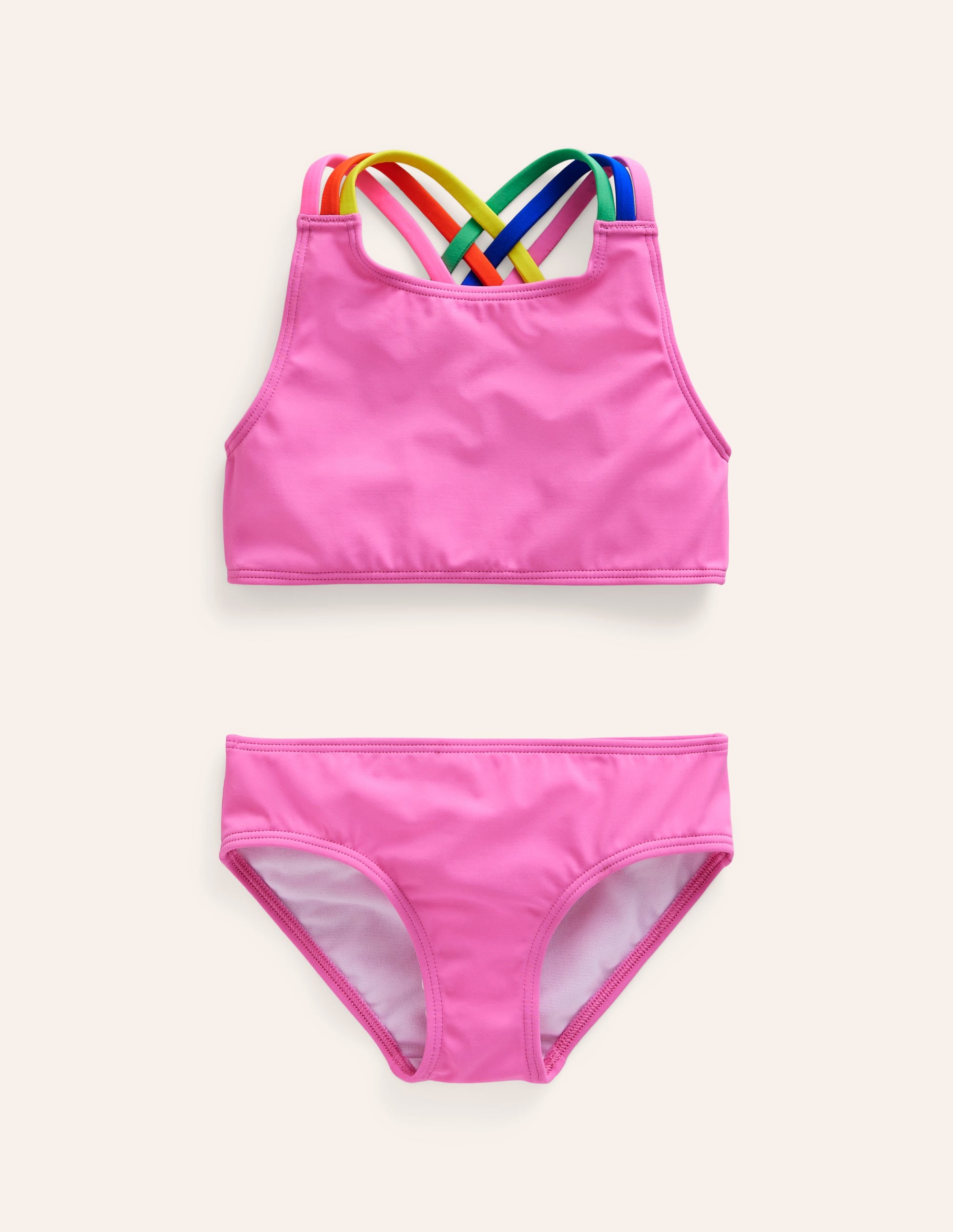Bikini mit gekreuzten Rückenträgern in Regenbogenfarben-Erdbeermilchshake-Rosa - Image 1