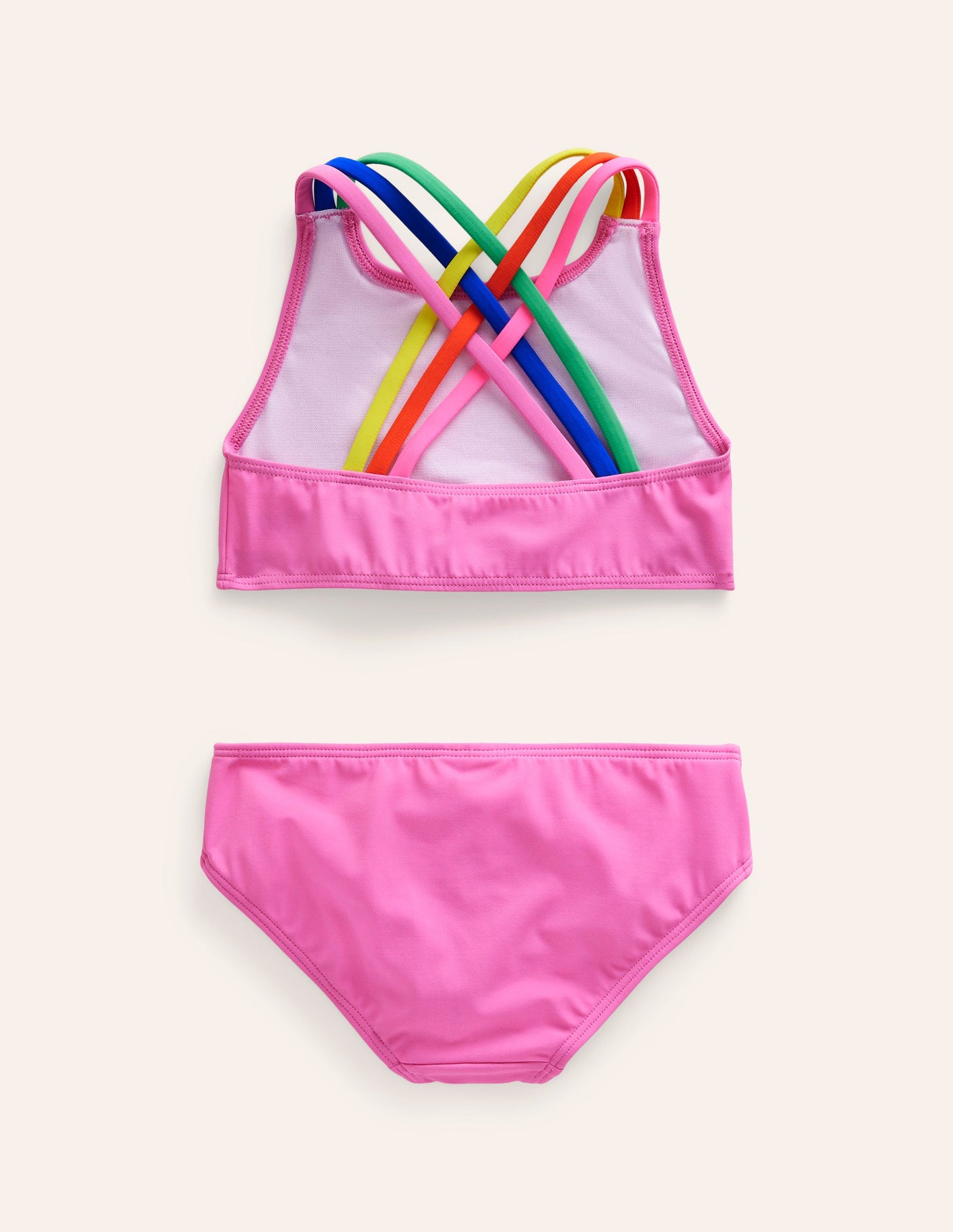 Bikini mit gekreuzten Rückenträgern in Regenbogenfarben-Erdbeermilchshake-Rosa