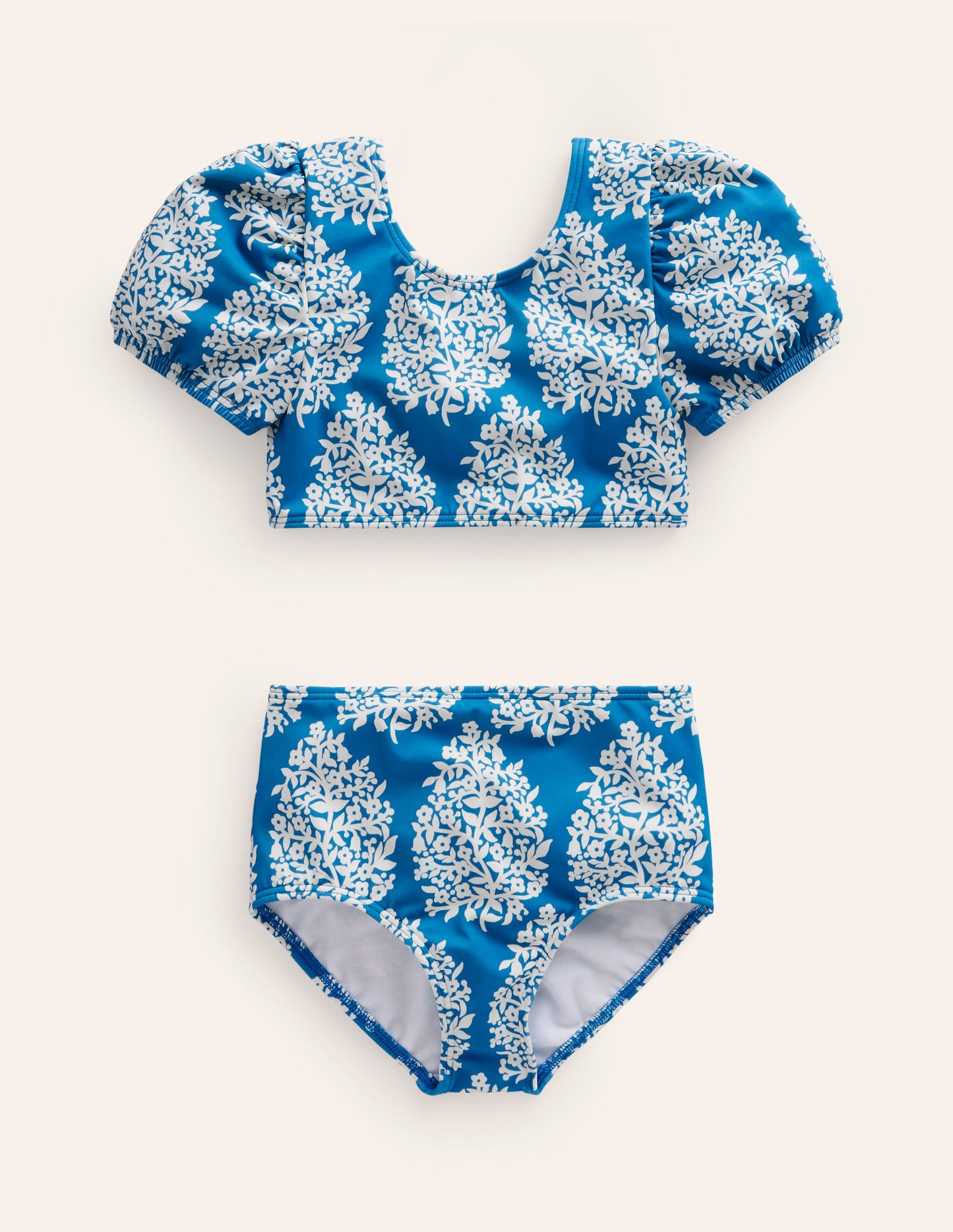 Bikini mit Puffärmeln-Cabana-Blau Kleines Blumenmuster