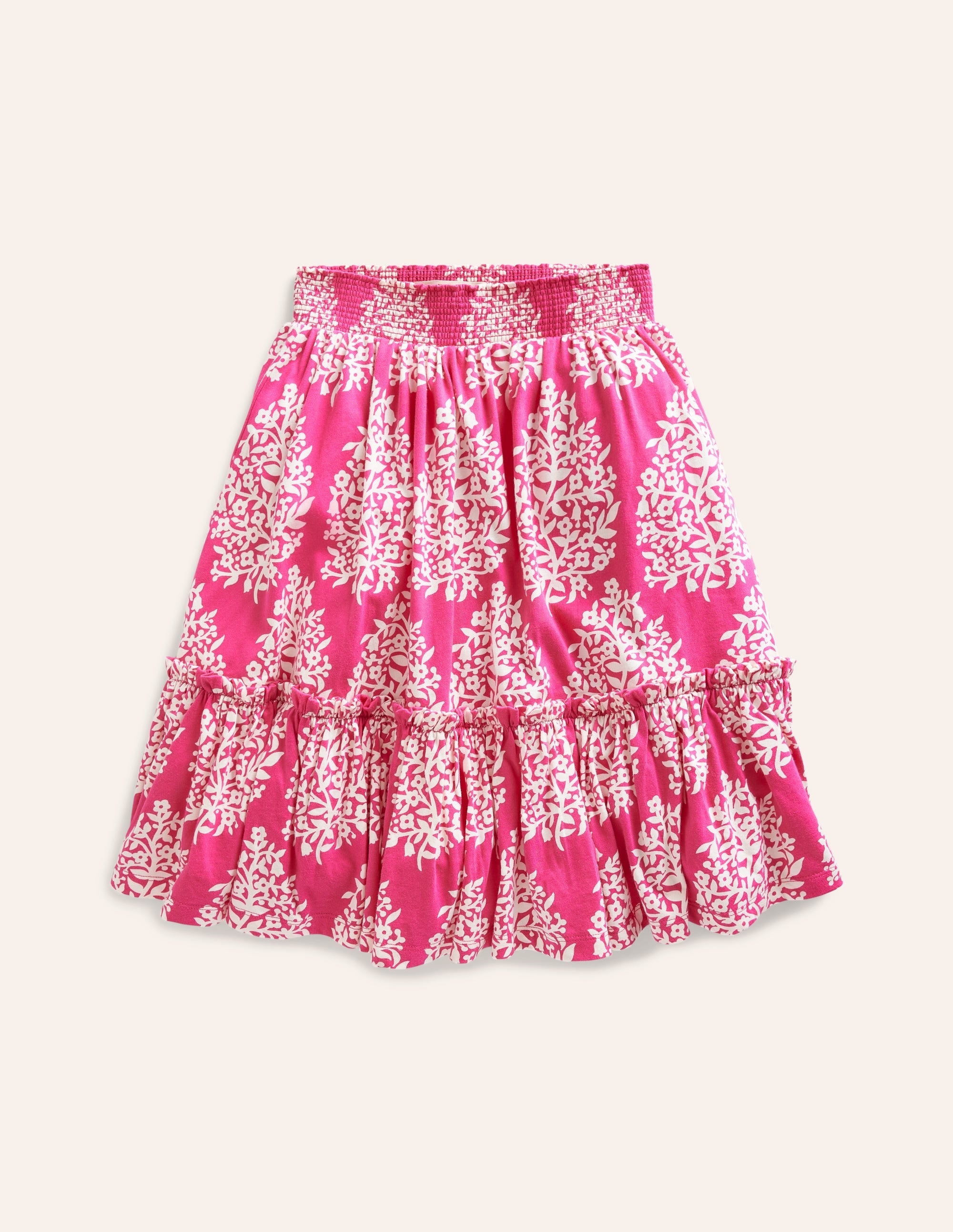 Jupe midi imprimée en jersey-Motif xylographique rose - Image 1