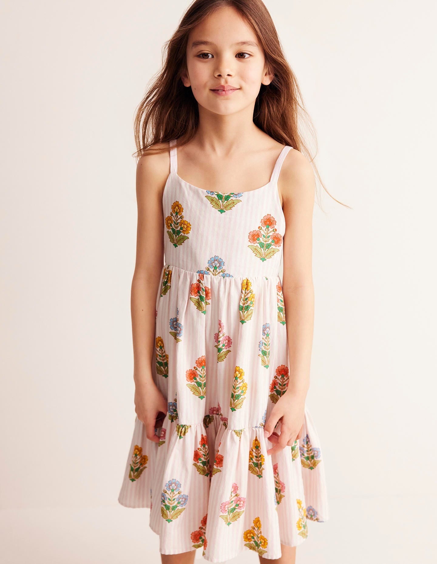 Robe d'été virevoltante à volants-Motif floral xylographique rose - Image 3
