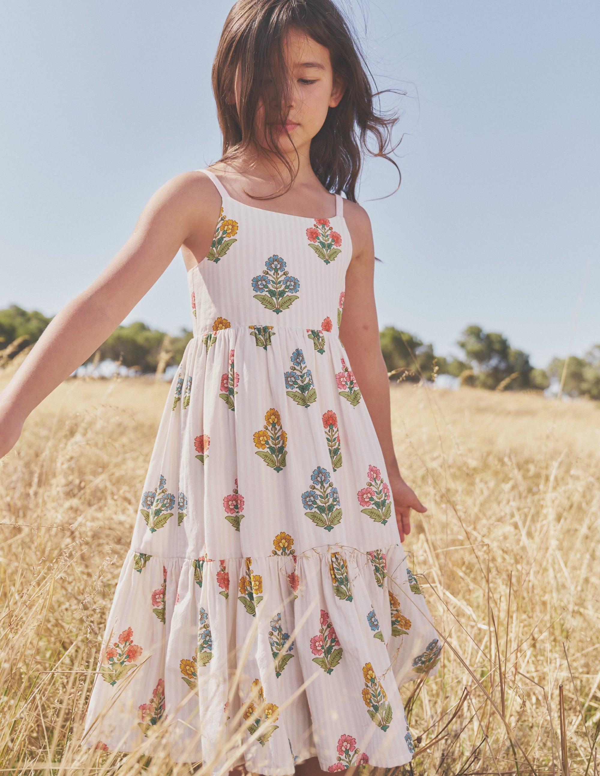 Robe d'été virevoltante à volants-Motif floral xylographique rose - Image 7