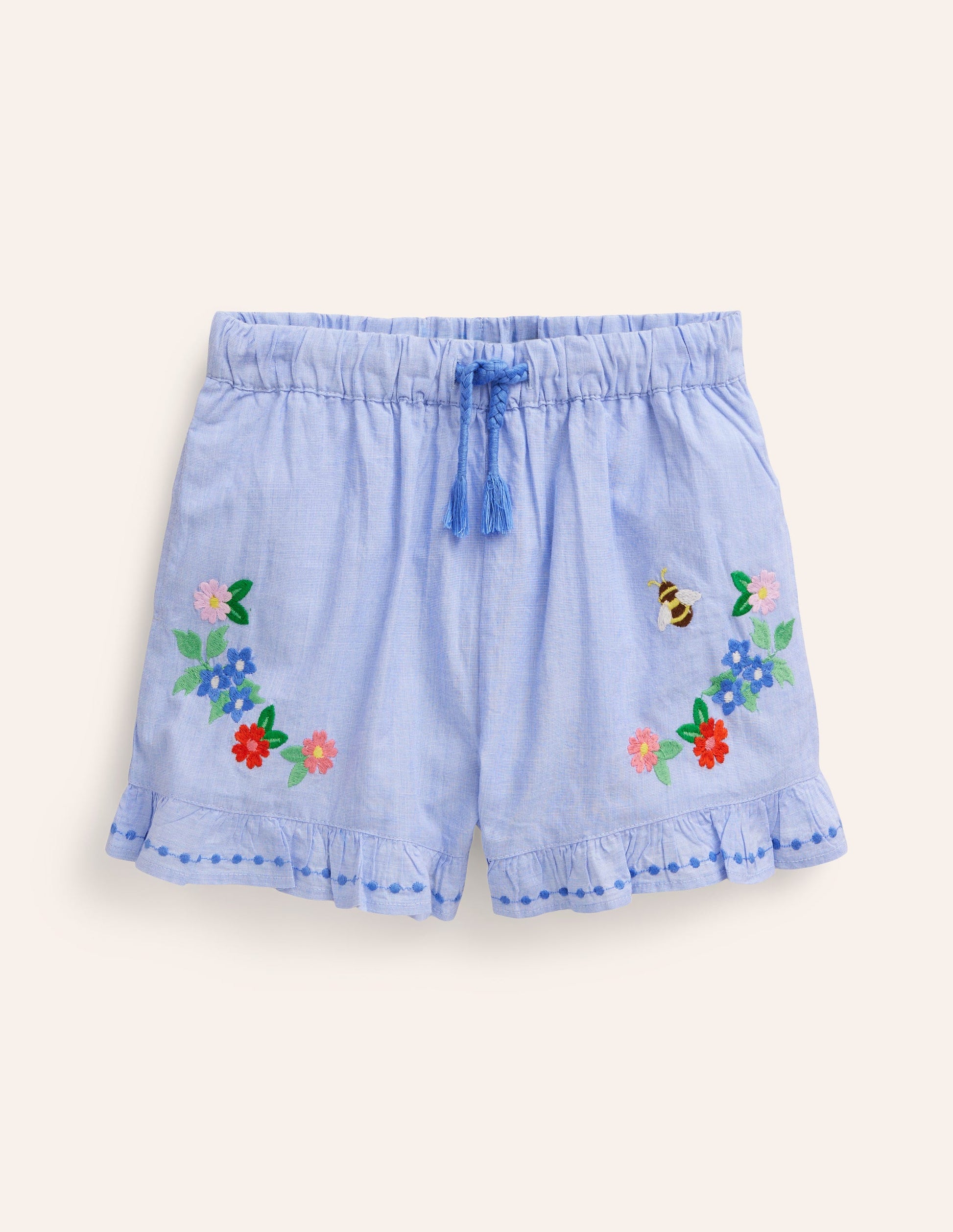 Gewebte Shorts mit Rüschensaum-End-on-End-Stickerei-1