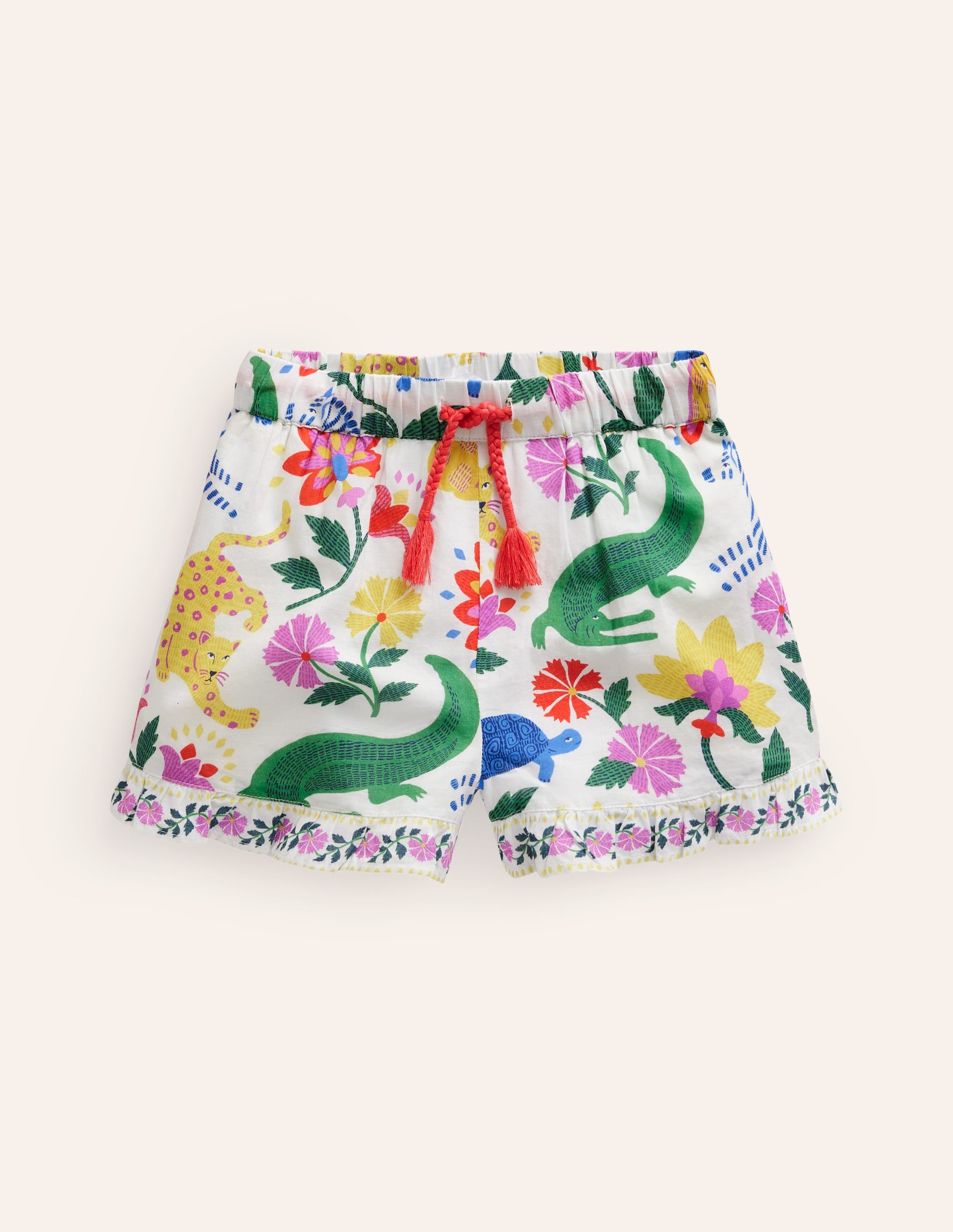 Gewebte Shorts mit Rüschensaum-Bunt Safari Blumenmuster - Image 1