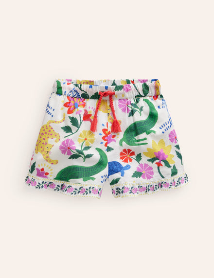 Gewebte Shorts mit Rüschensaum-Bunt Safari Blumenmuster