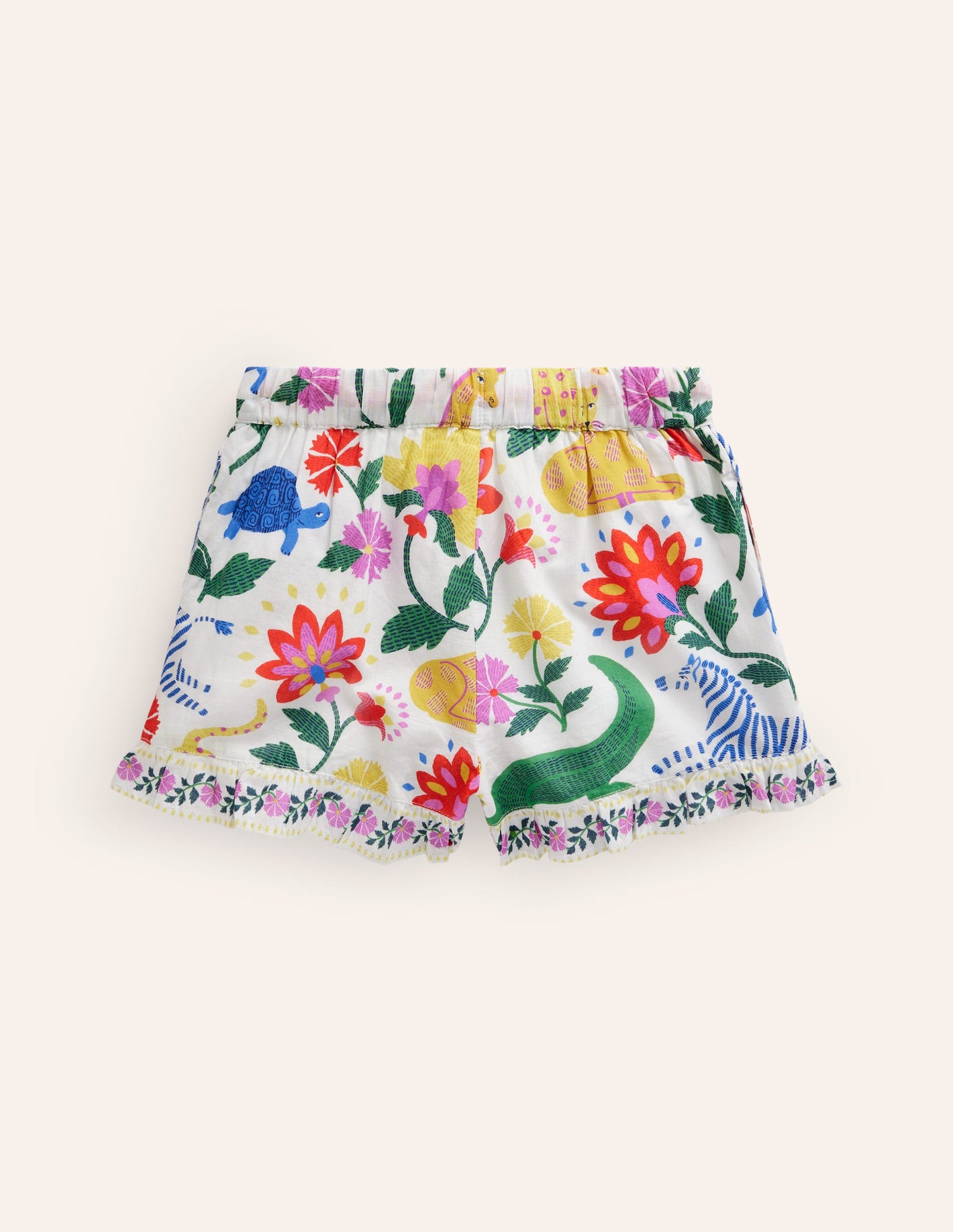 Gewebte Shorts mit Rüschensaum-Bunt Safari Blumenmuster