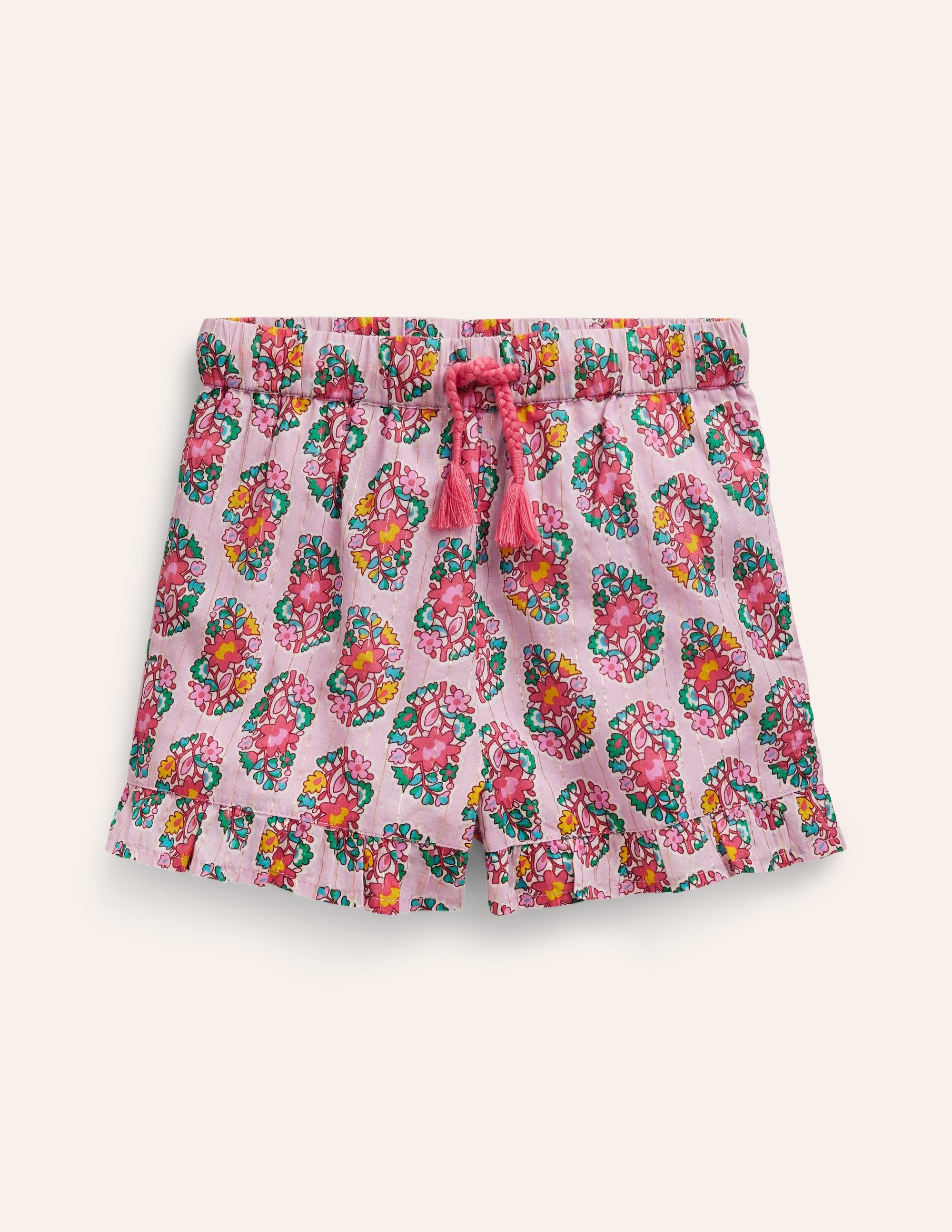 Gewebte Shorts mit Rüschensaum-Zuckermandel-Rosa Paisleymuster - Image 1