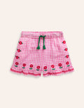 Gewebte Shorts mit Rüschensaum-Rosa/Naturweiß Vichykaro