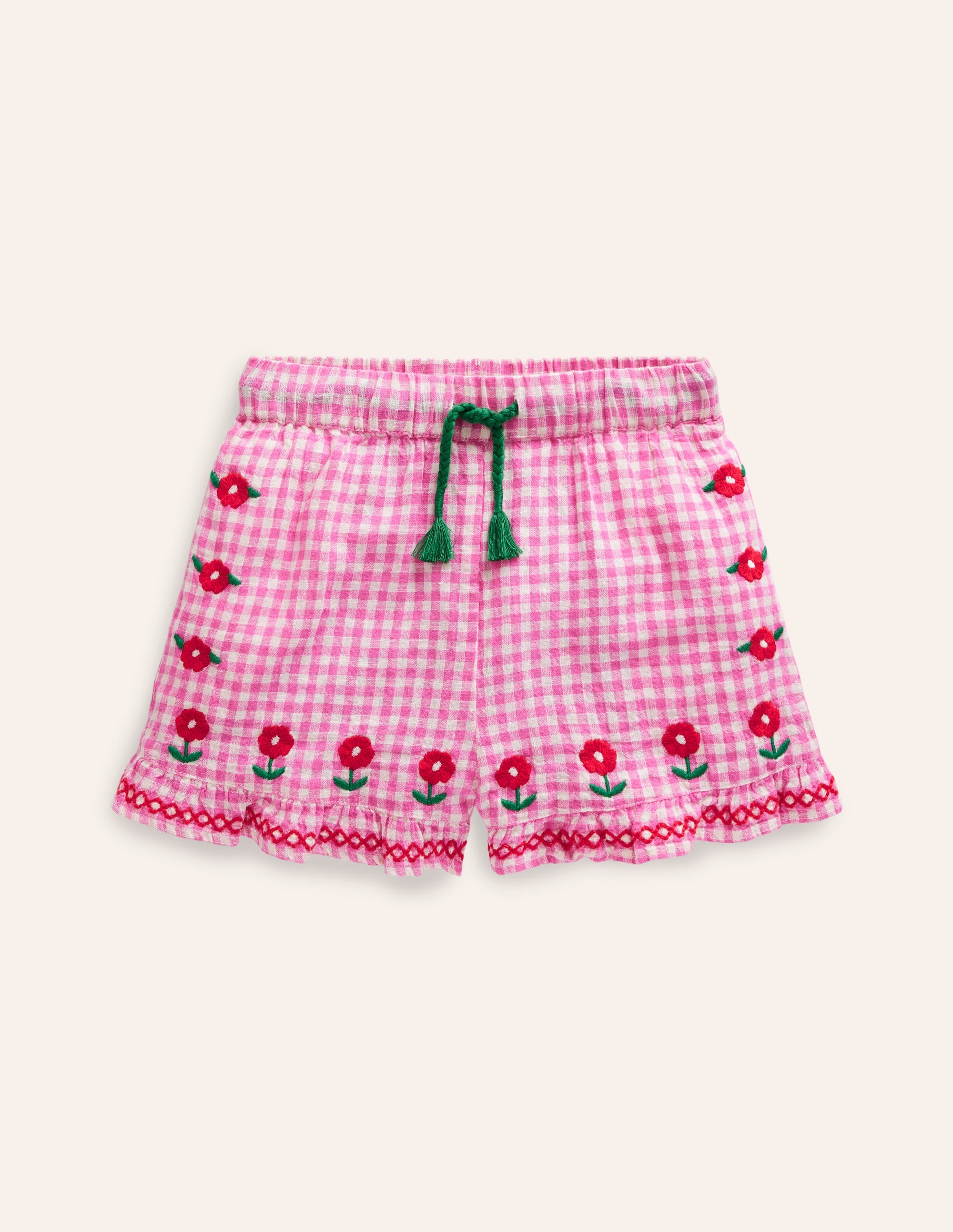 Short tissé à ourlet volanté-Vichy rose/ivoire - Image 1